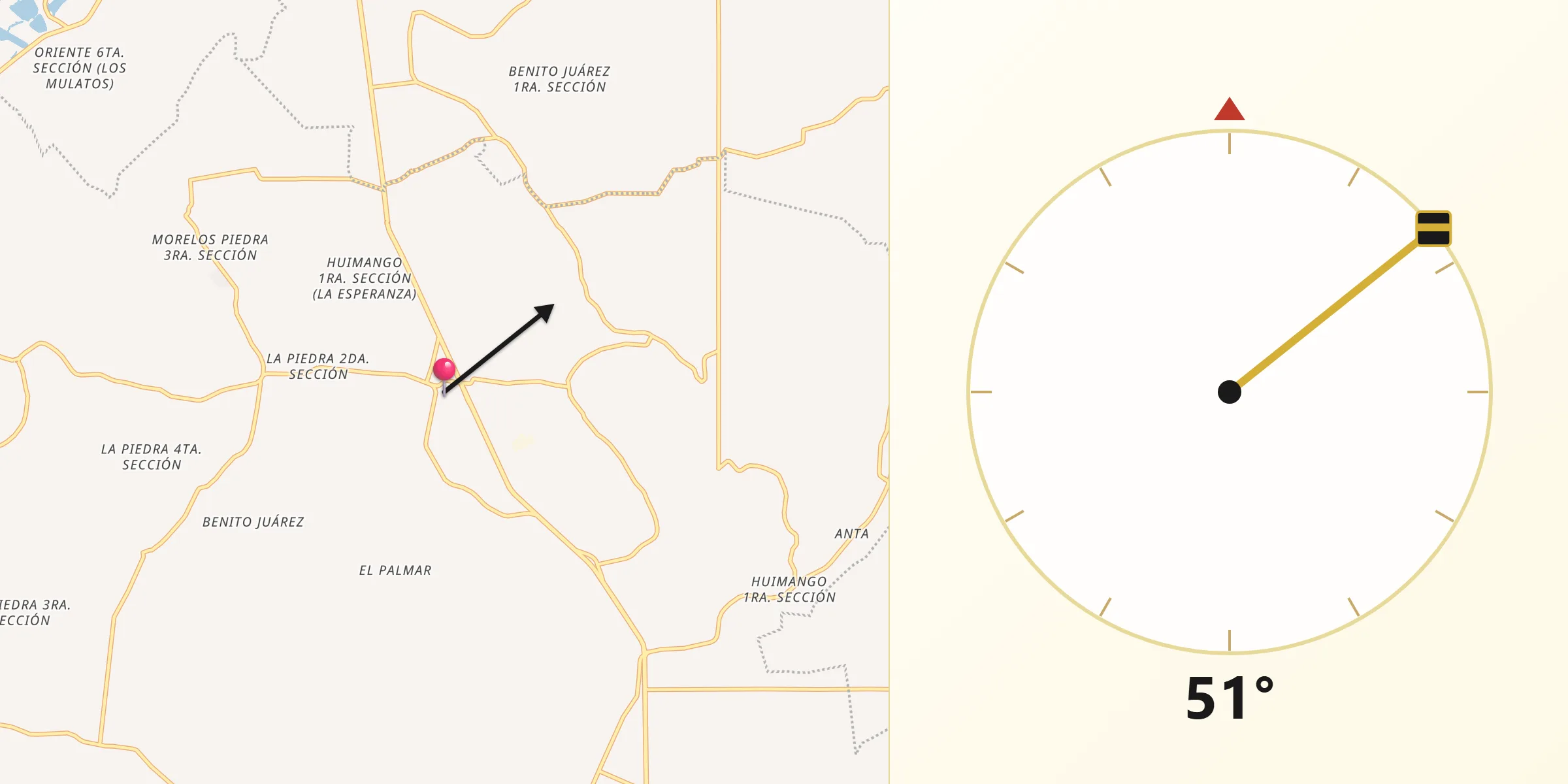 Dirección de la Qibla desde Pechucalco 2da. Sección (Las Cruces)
