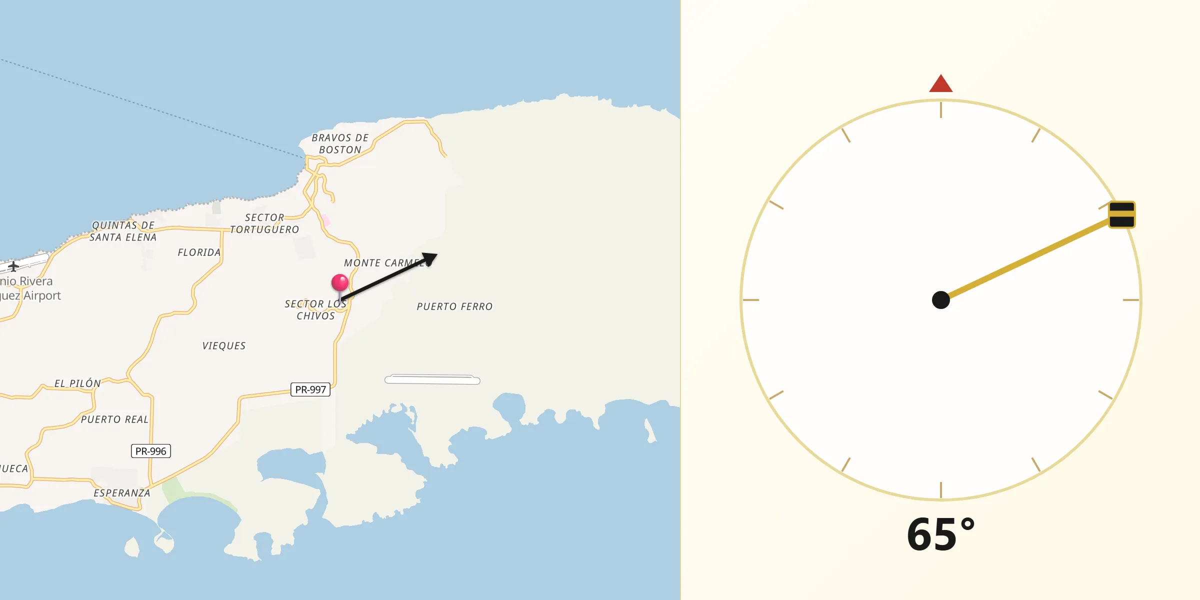 Qibla Direction from Vieques Municipality