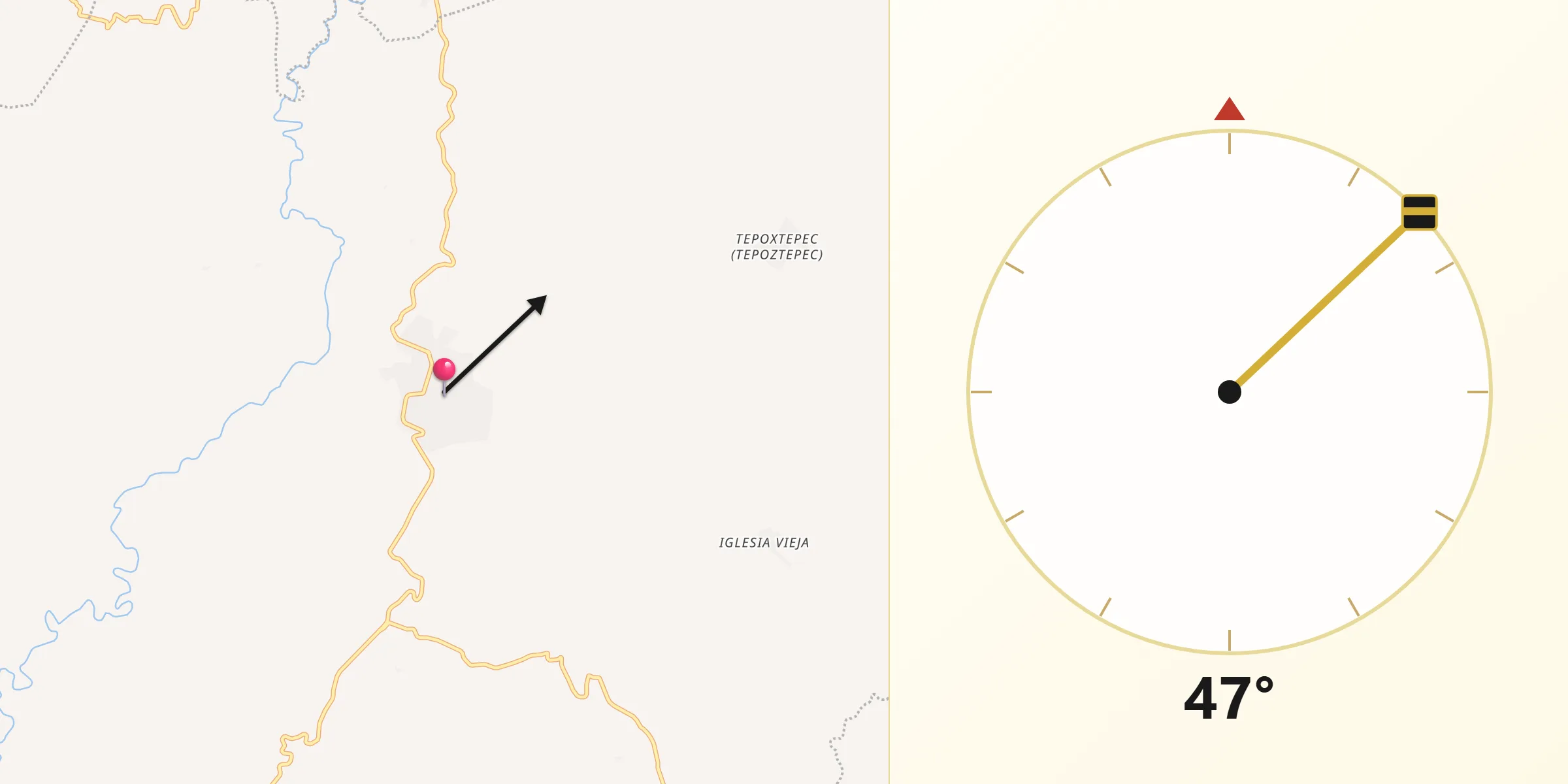 Dirección de la Qibla desde Apaxtla de Castrejón