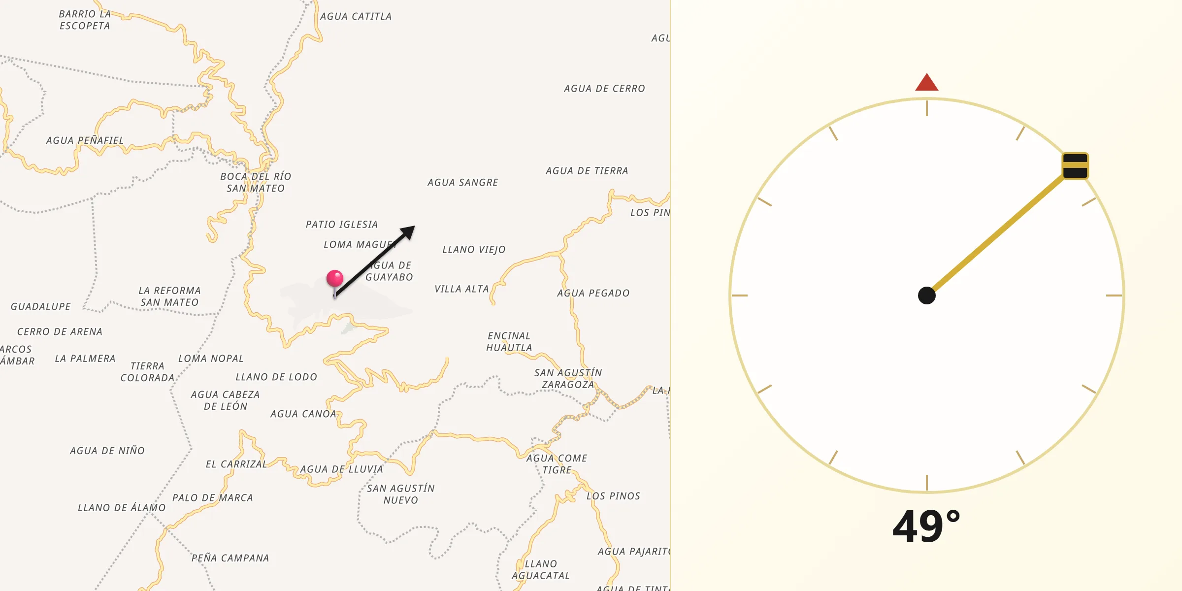 Dirección de la Qibla desde Huautla de Jiménez