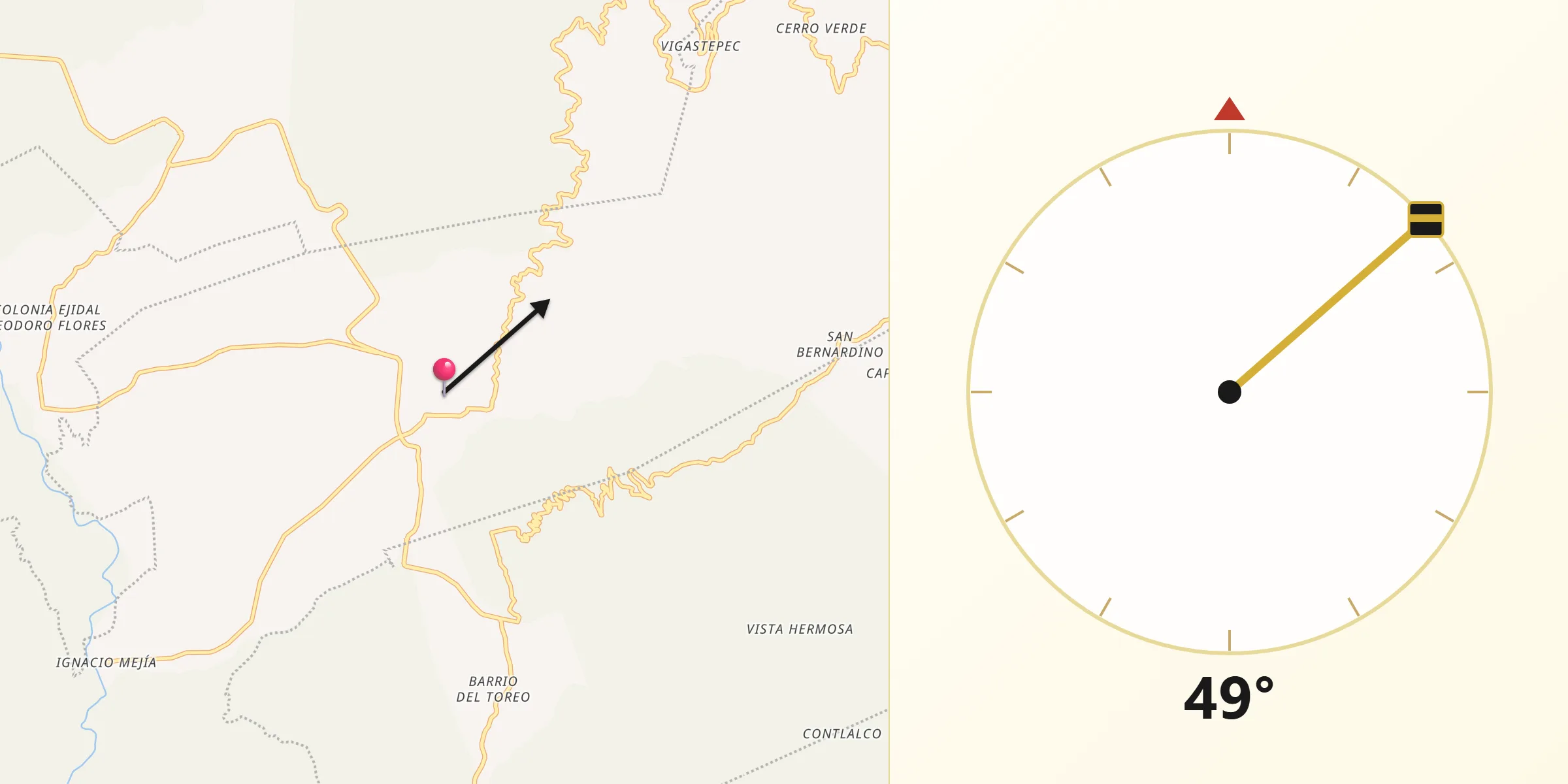 Dirección de la Qibla desde Teotitlán