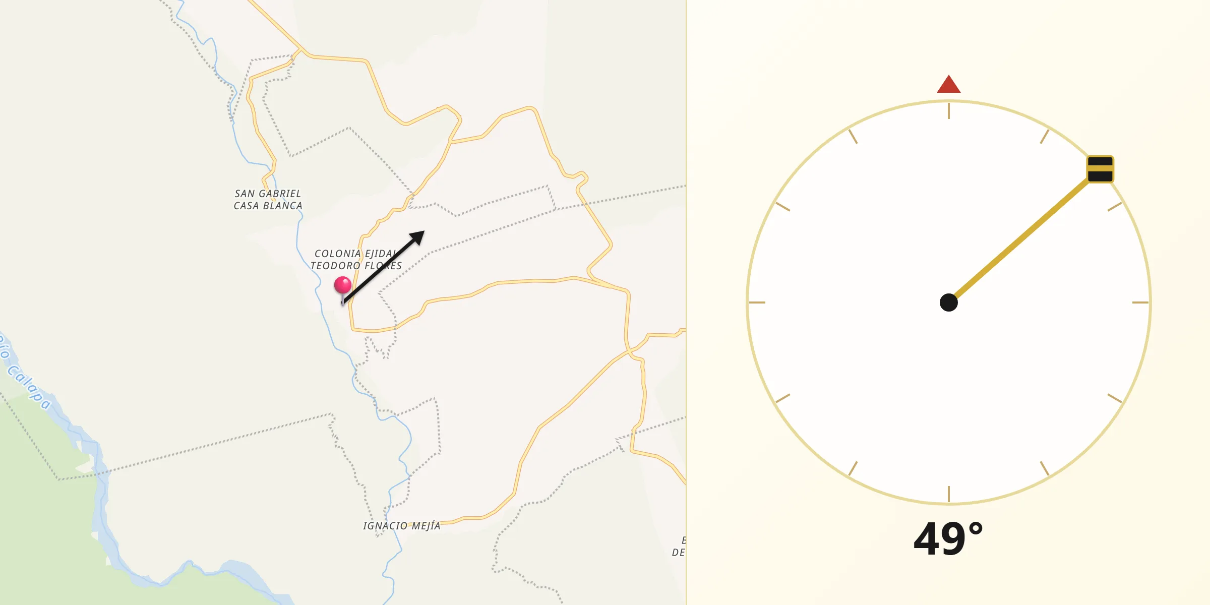 Dirección de la Qibla desde Nanahuatípam