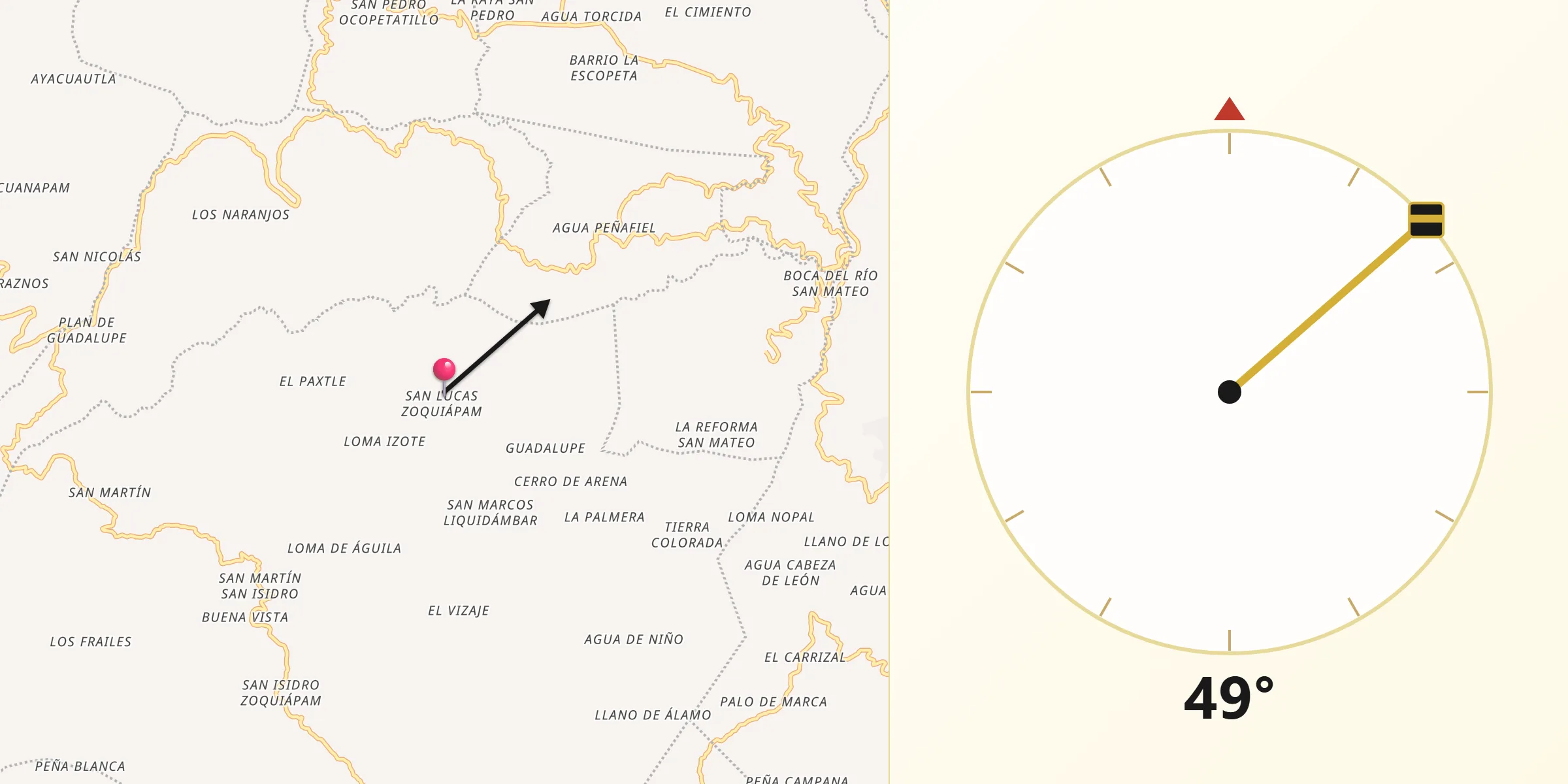 Dirección de la Qibla desde San Lucas Zoquiápam