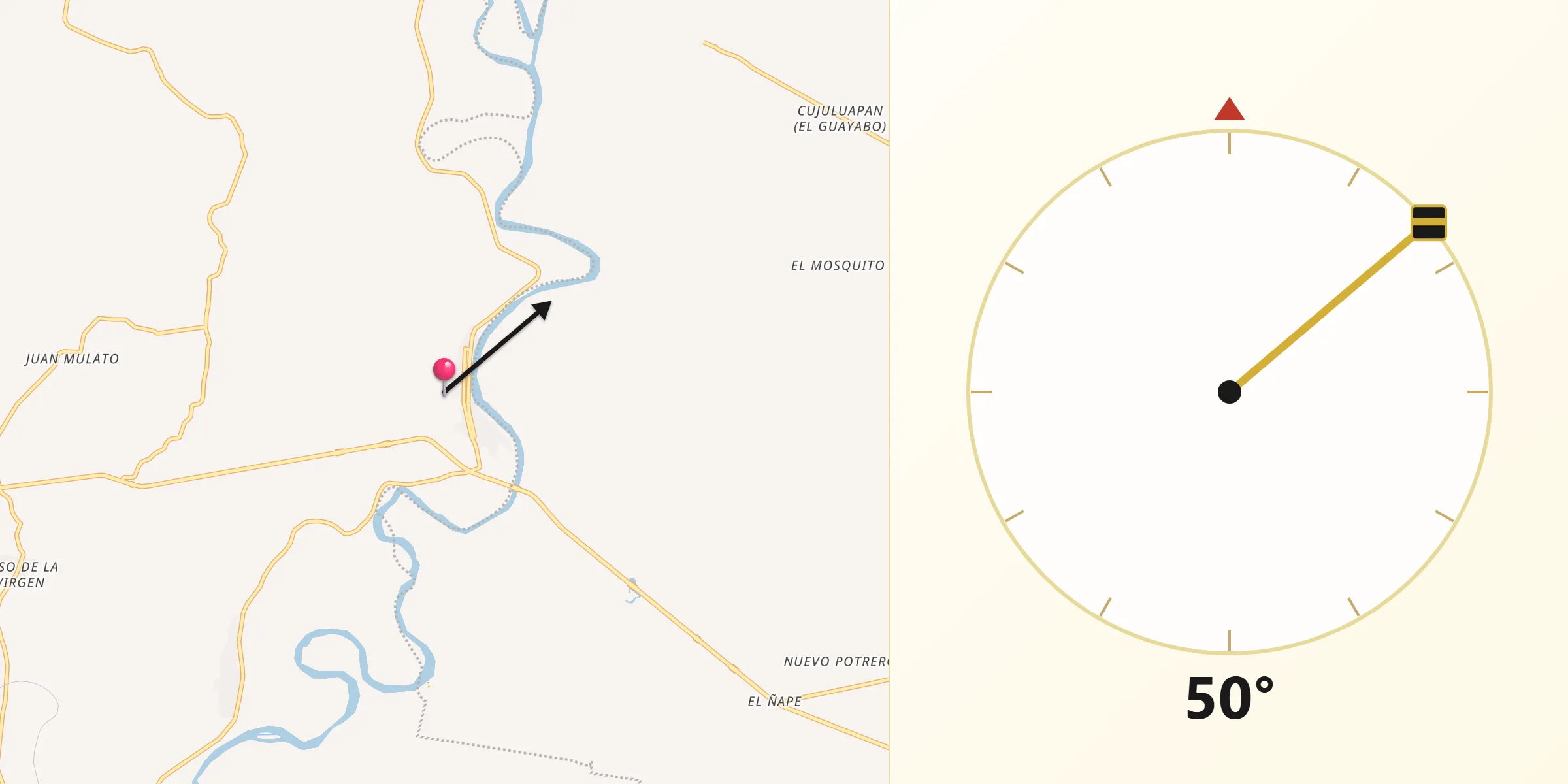 Dirección de la Qibla desde Tesechoacan