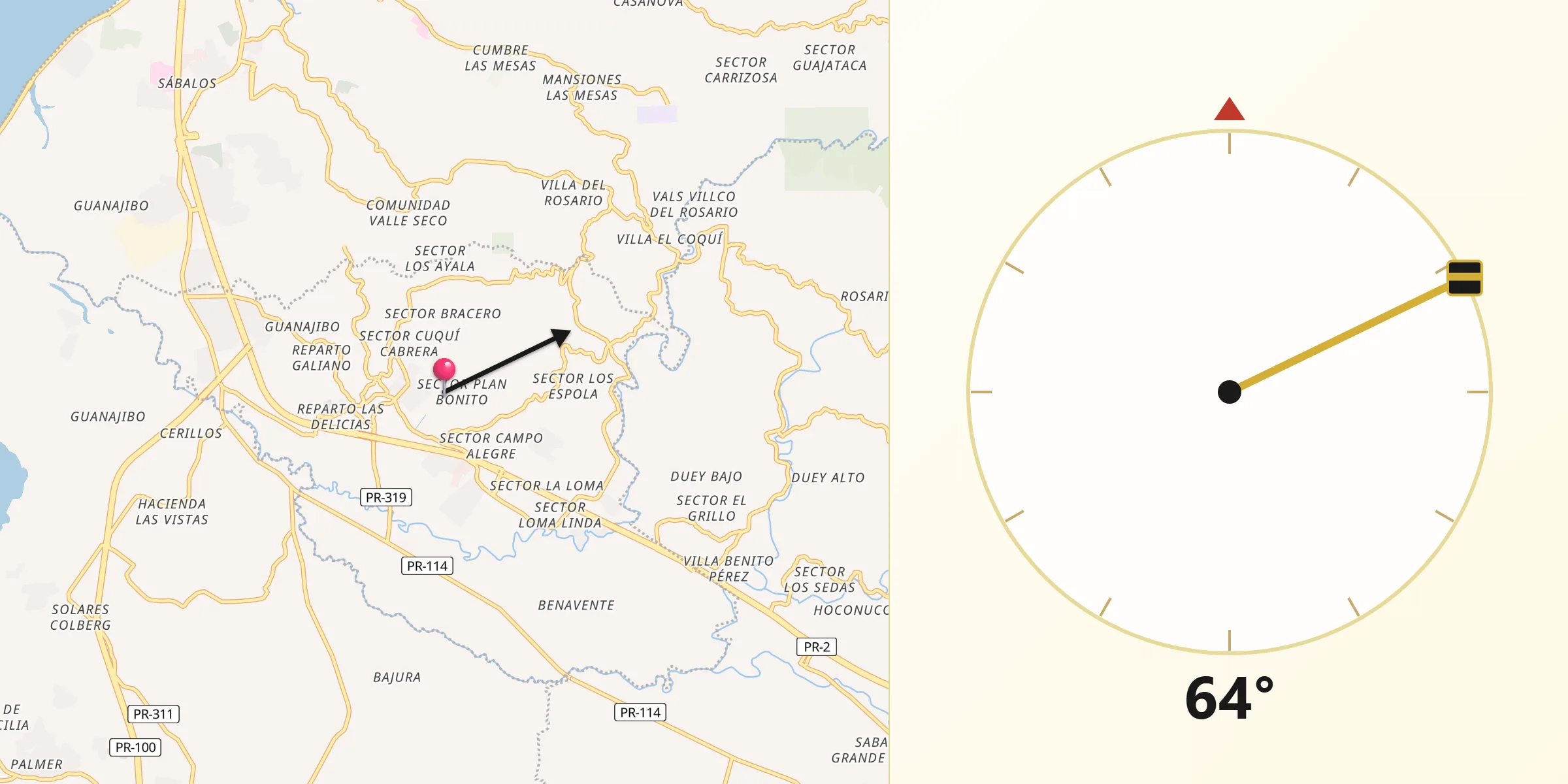 Qibla Direction from Hormigueros Municipio