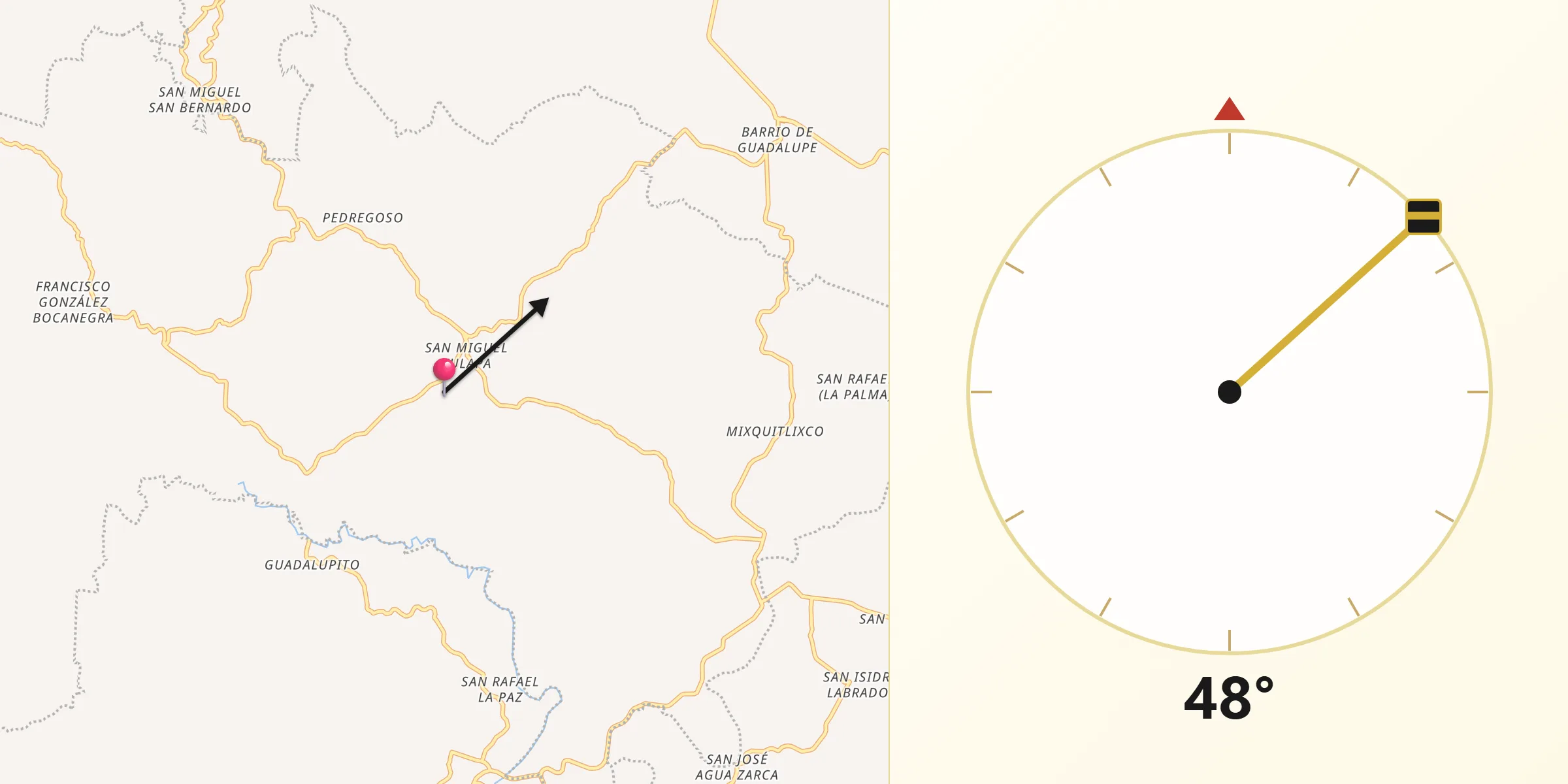 Dirección de la Qibla desde San Pablo Anicano