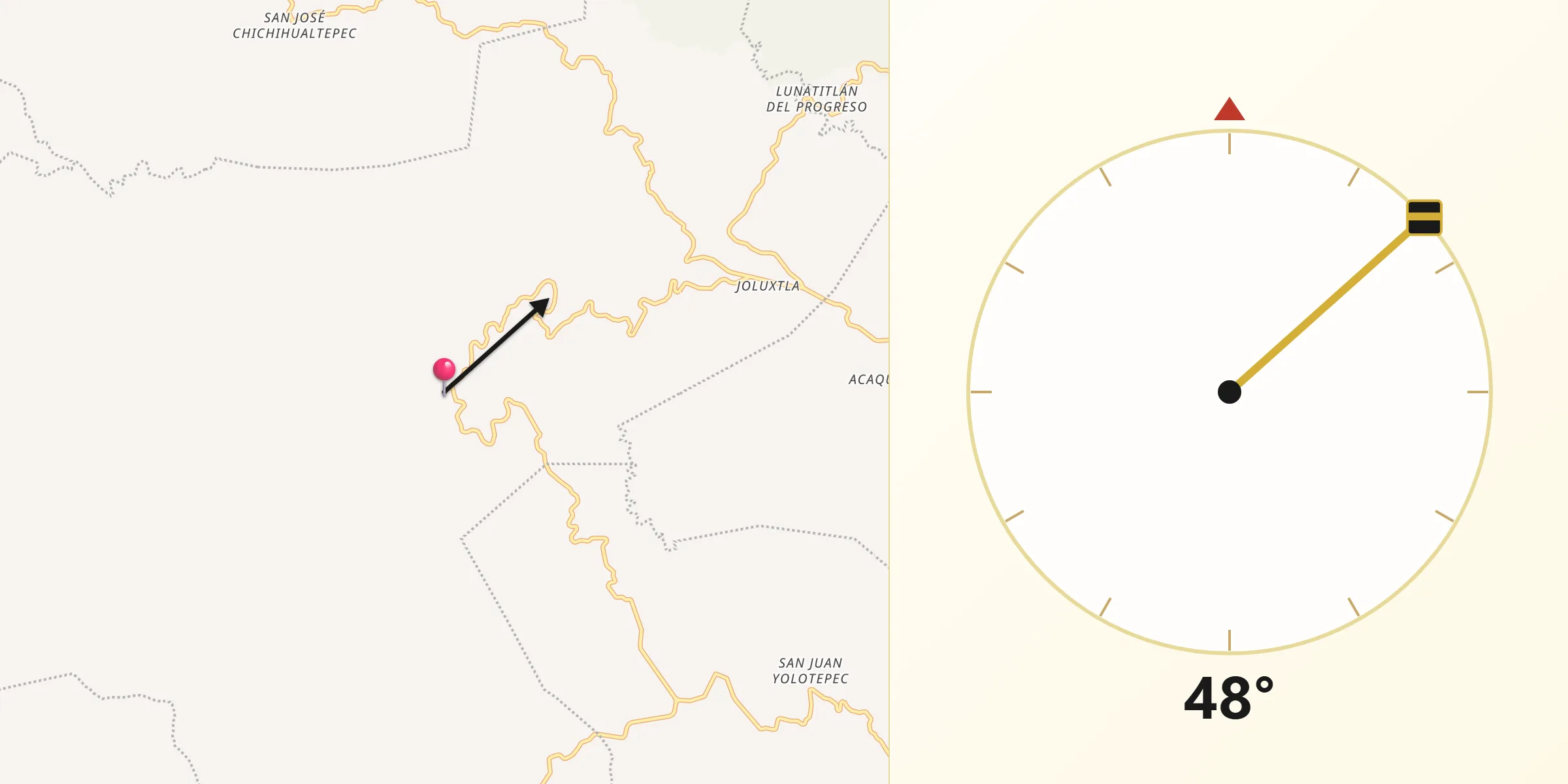 Dirección de la Qibla desde Cosoltepec