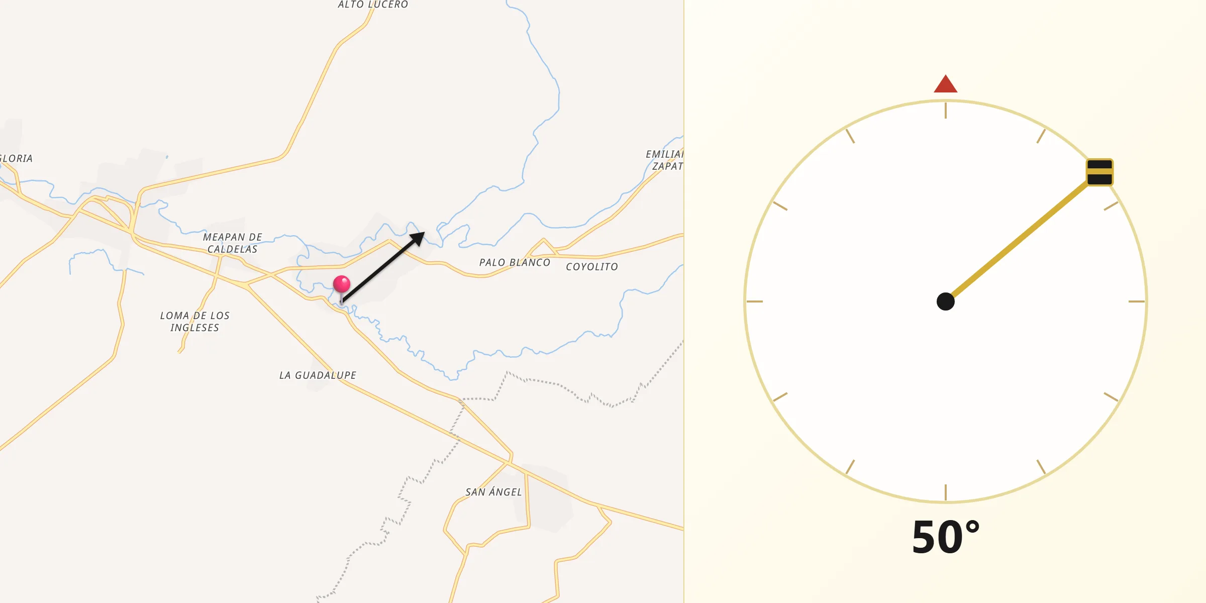 Dirección de la Qibla desde Hueyapan de Ocampo