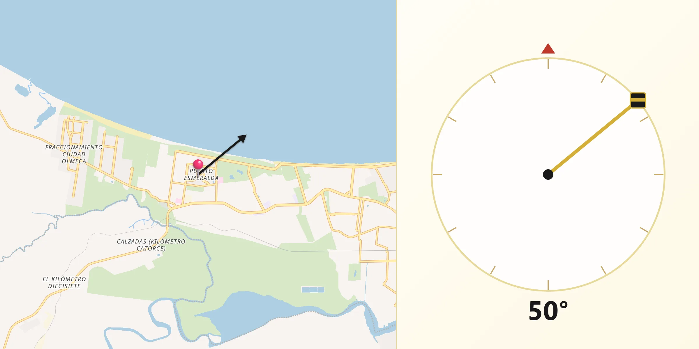 Dirección de la Qibla desde Puerto Esmeralda