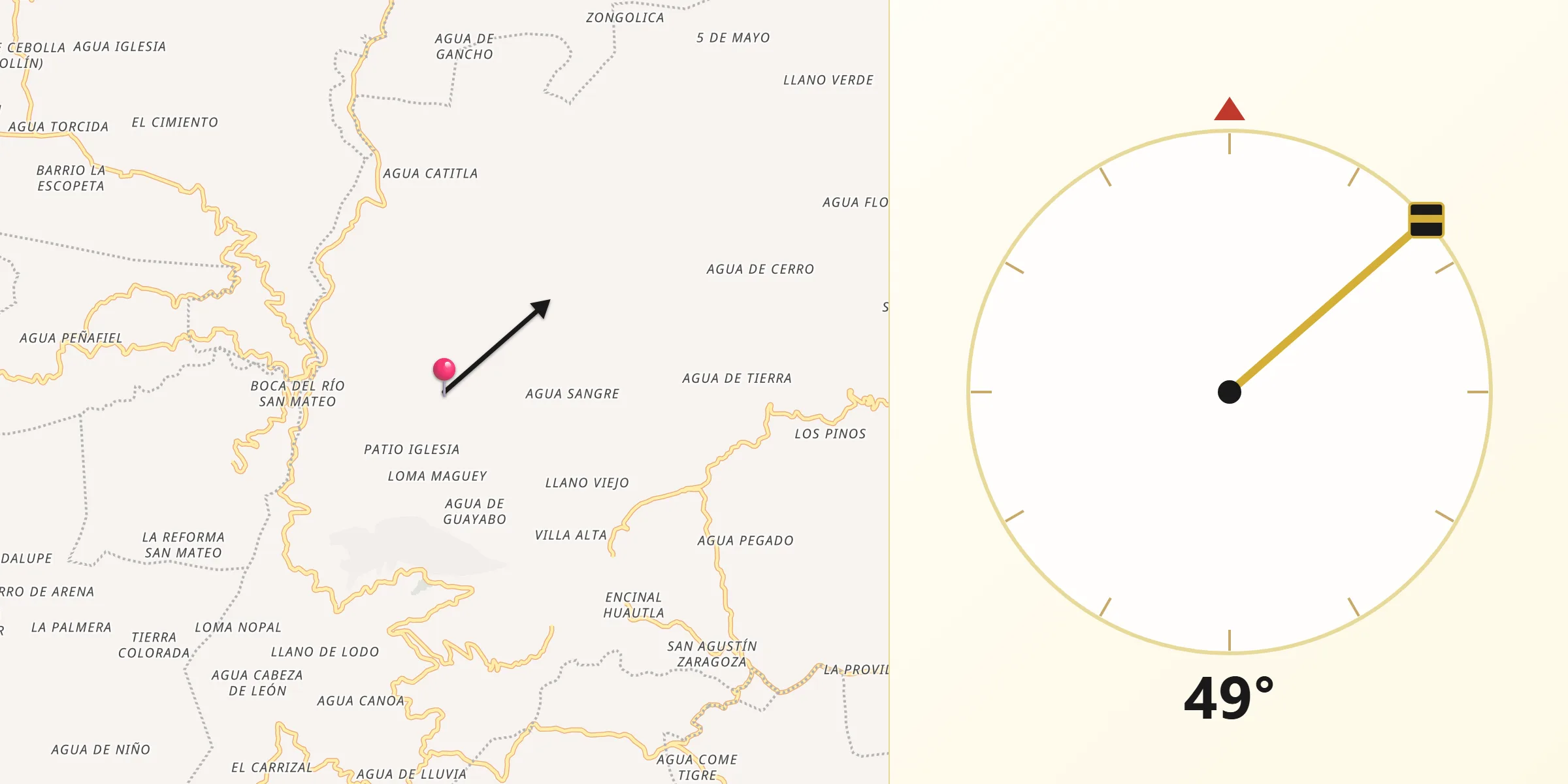 Dirección de la Qibla desde Santa Cruz de Juárez