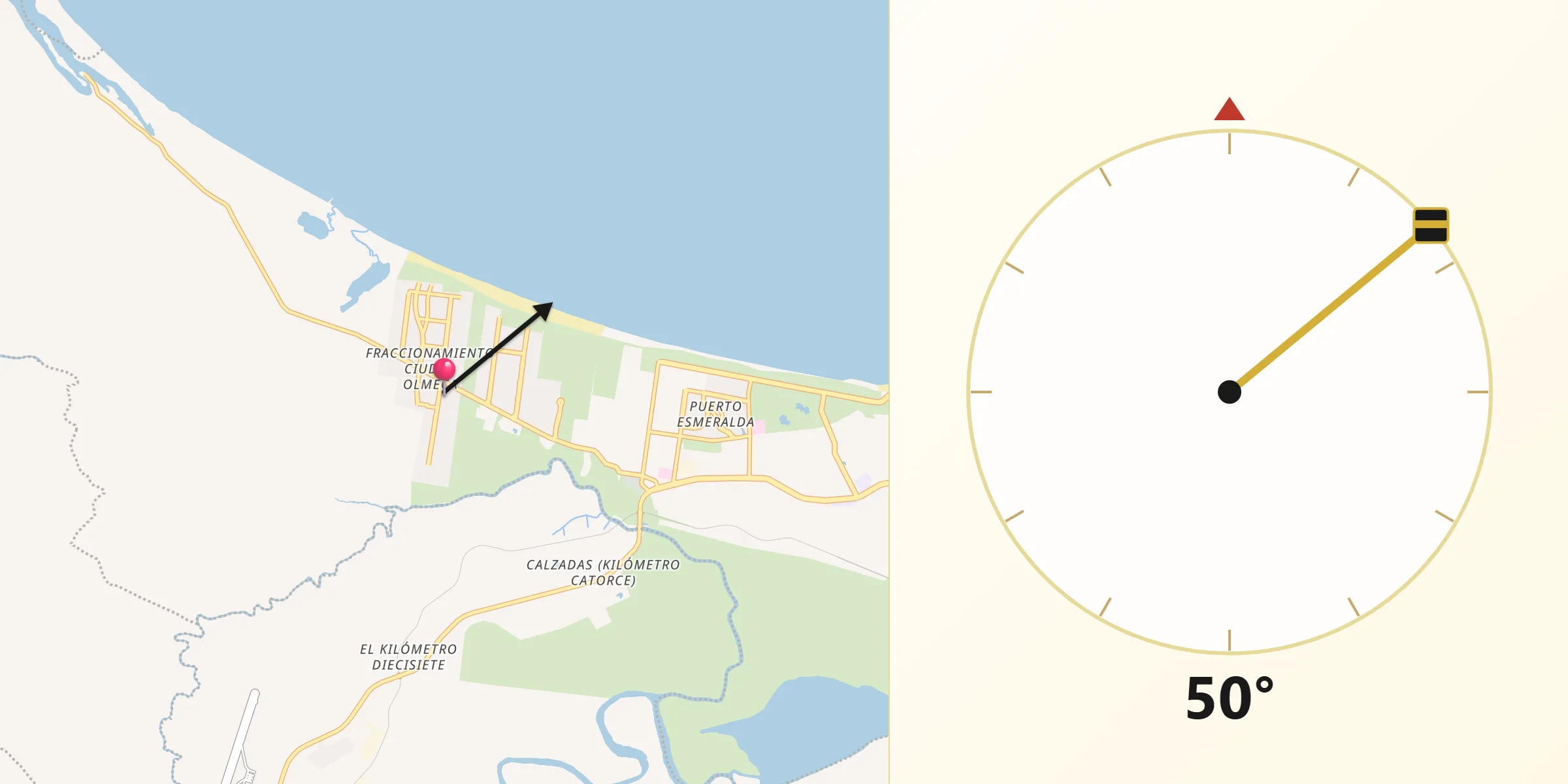 Dirección de la Qibla desde Fraccionamiento Ciudad Olmeca