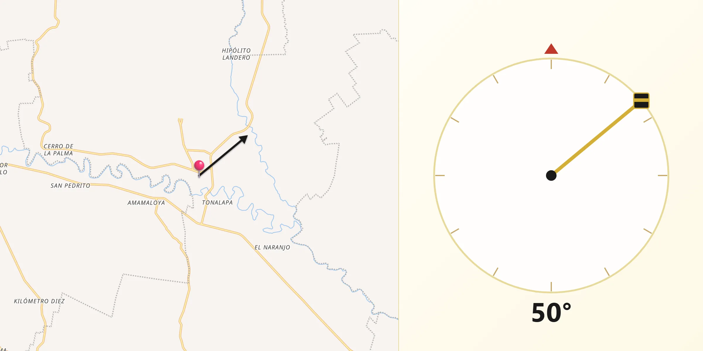 Dirección de la Qibla desde Huazuntlán