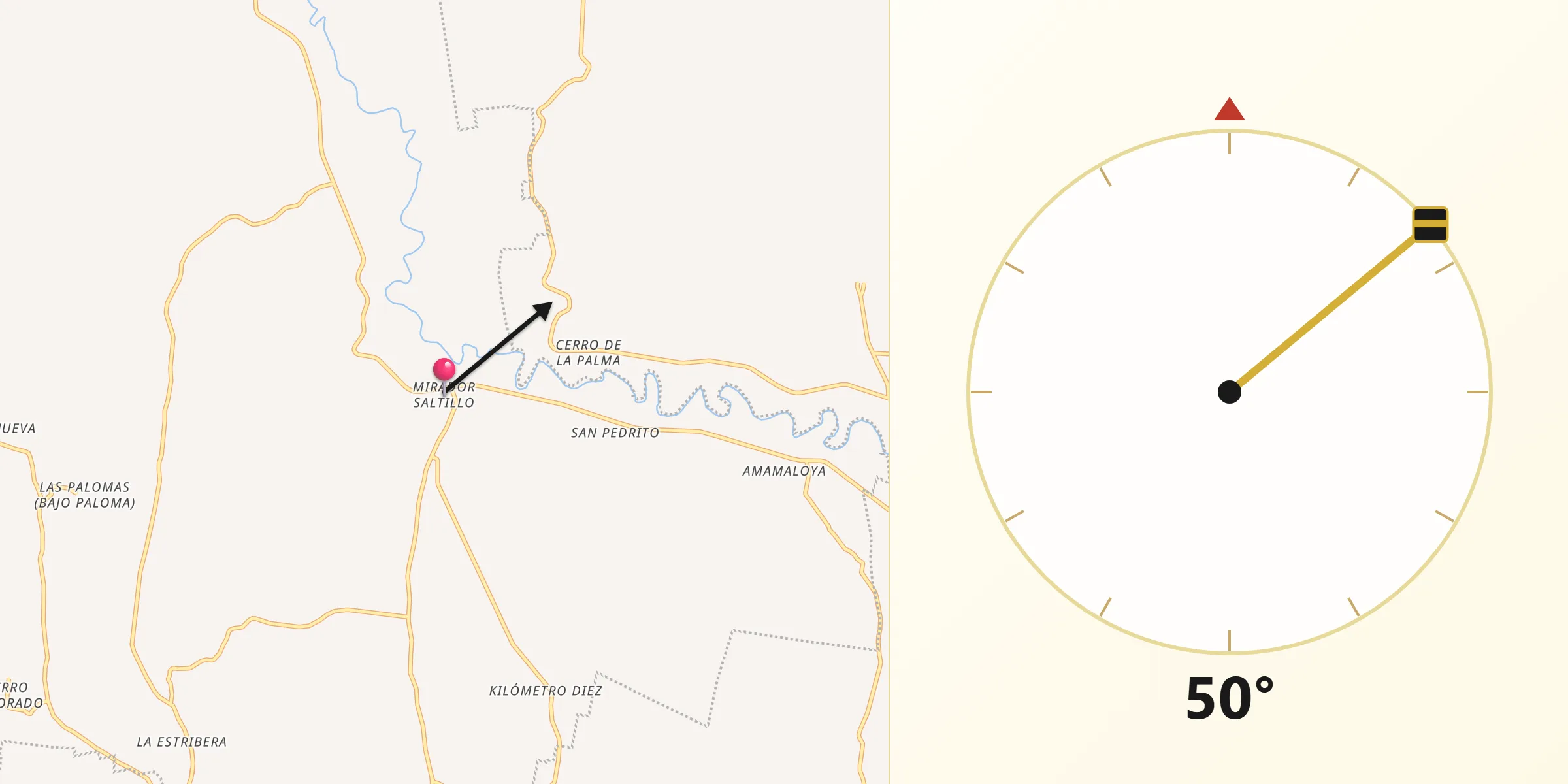 Dirección de la Qibla desde Saltillo