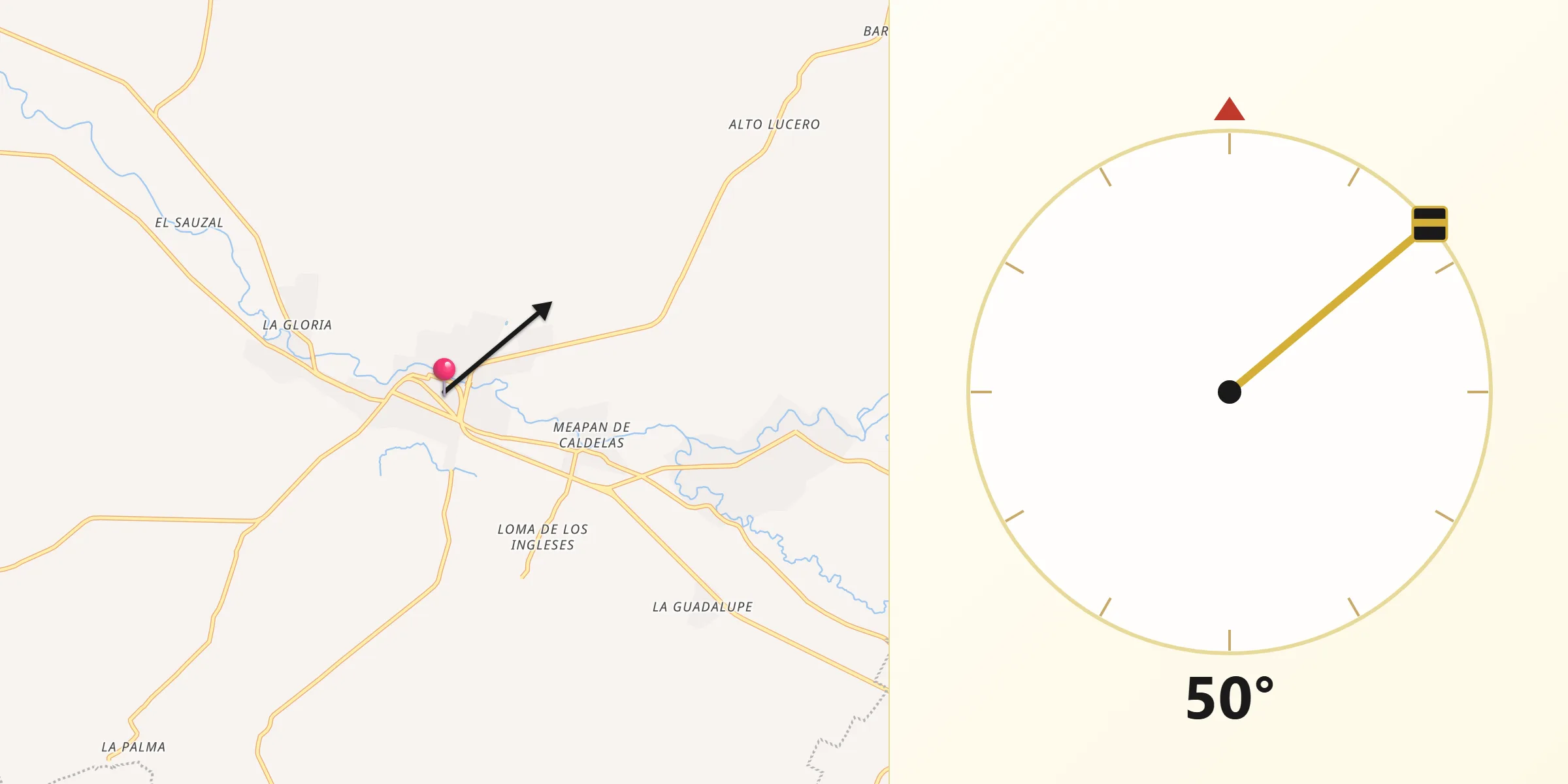 Dirección de la Qibla desde Juan Díaz Covarrubias