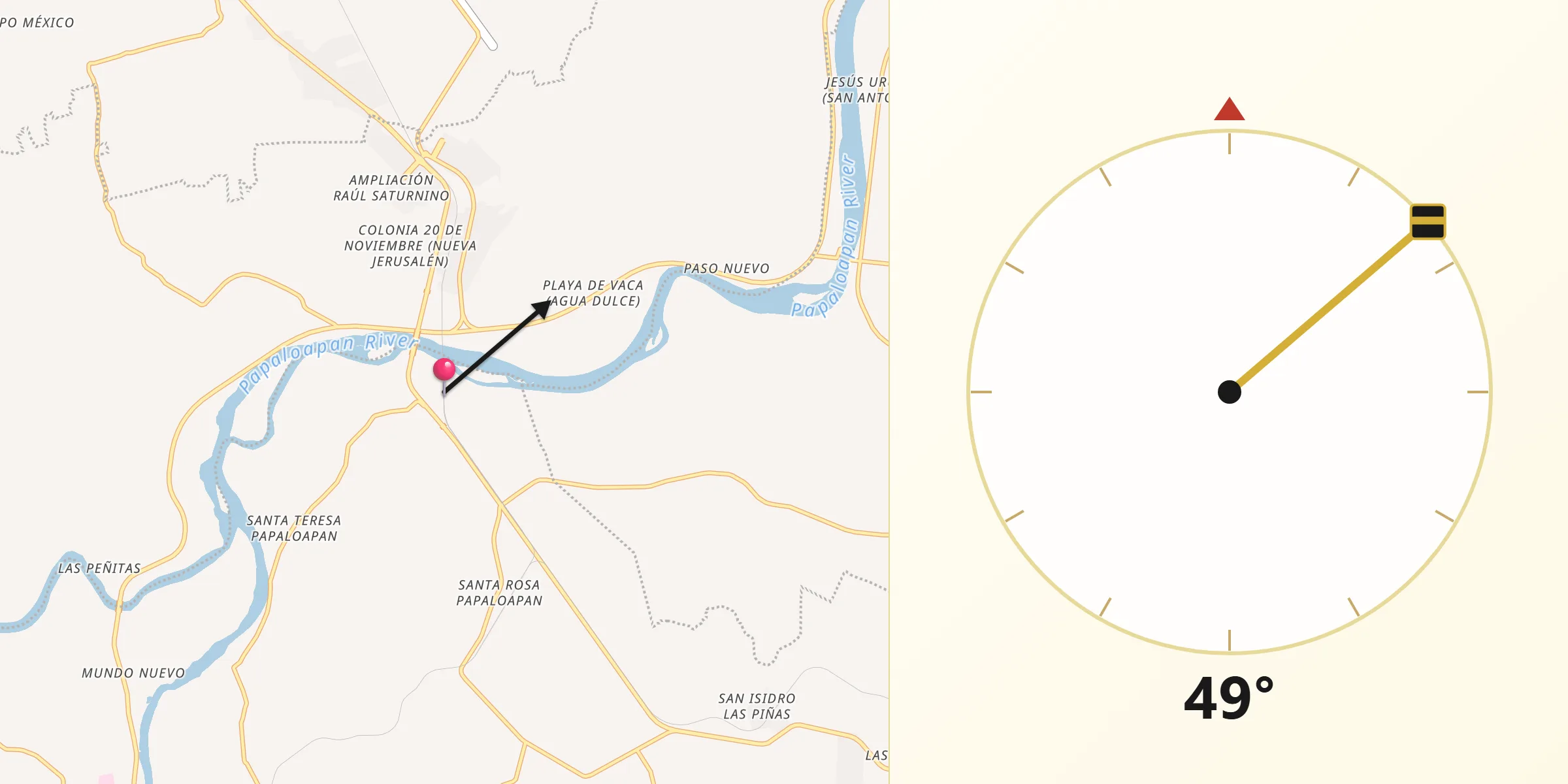 Dirección de la Qibla desde Papaloapan