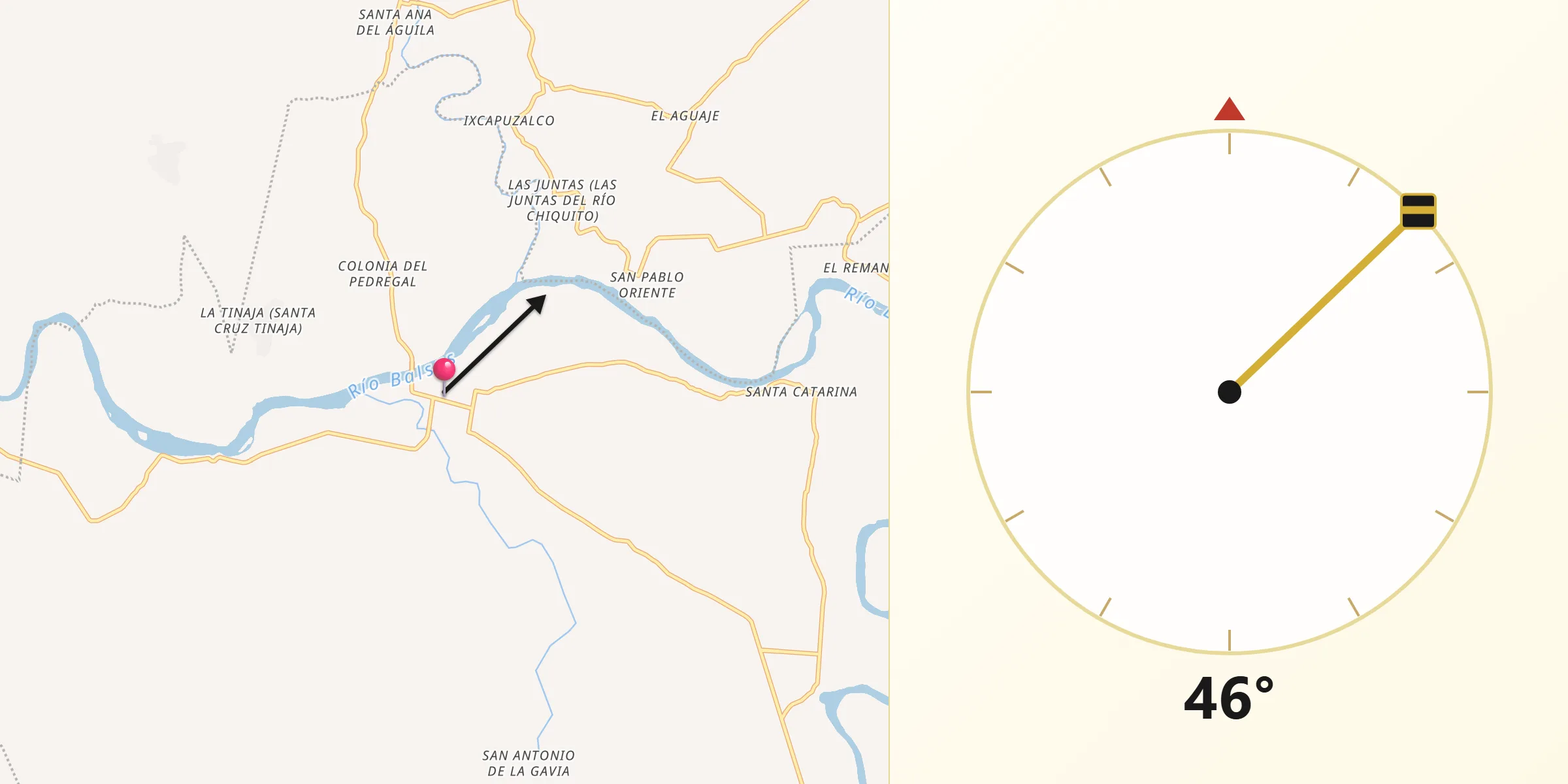 Dirección de la Qibla desde San Miguel Totolapan