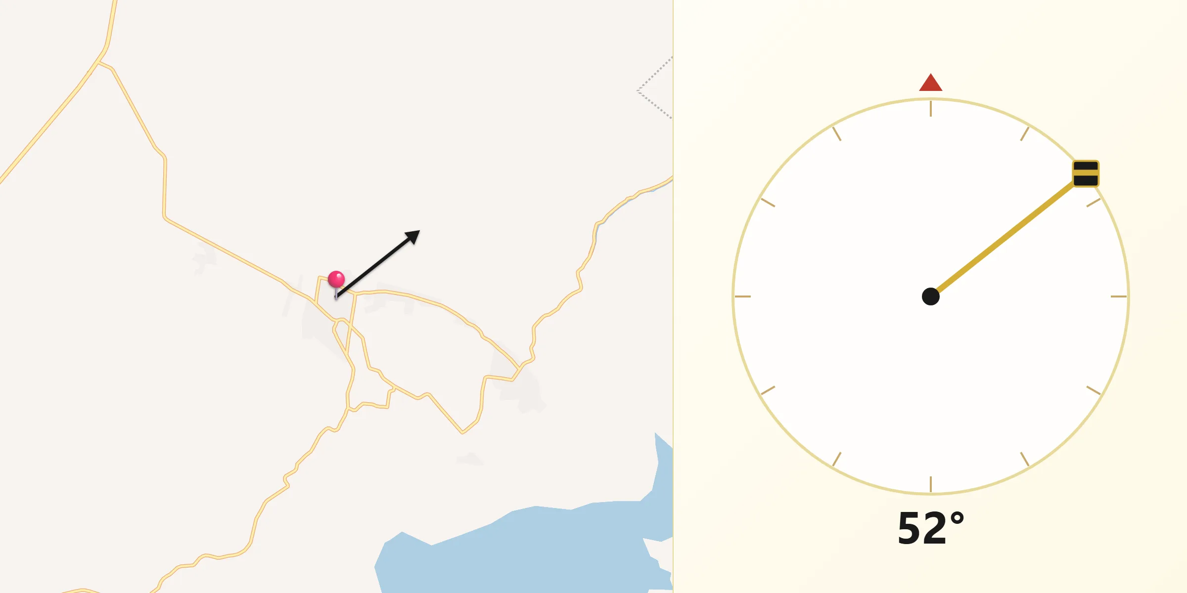 Dirección de la Qibla desde Tamulte de las Sabanas