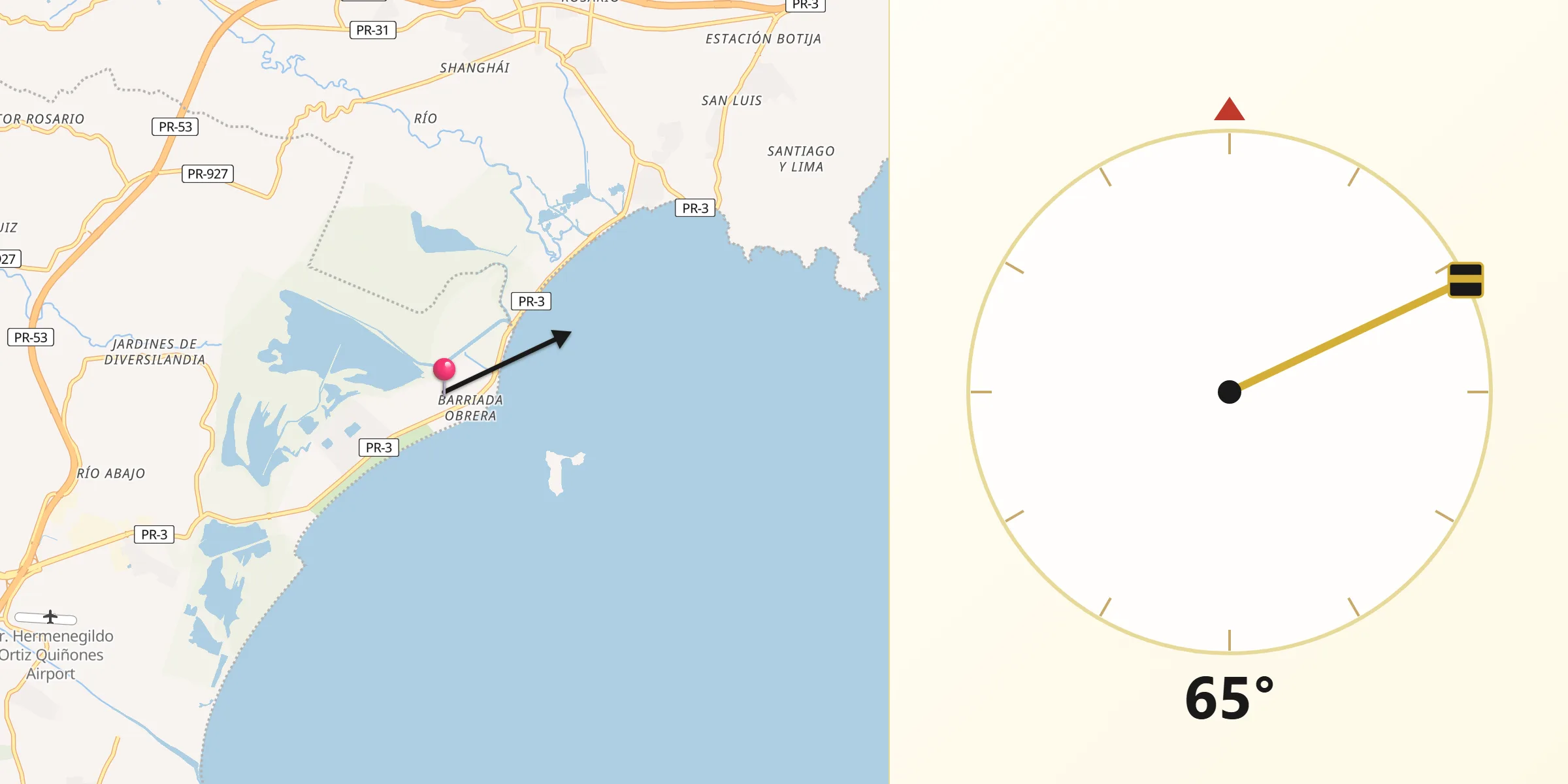 Qibla Direction from Punta Santiago