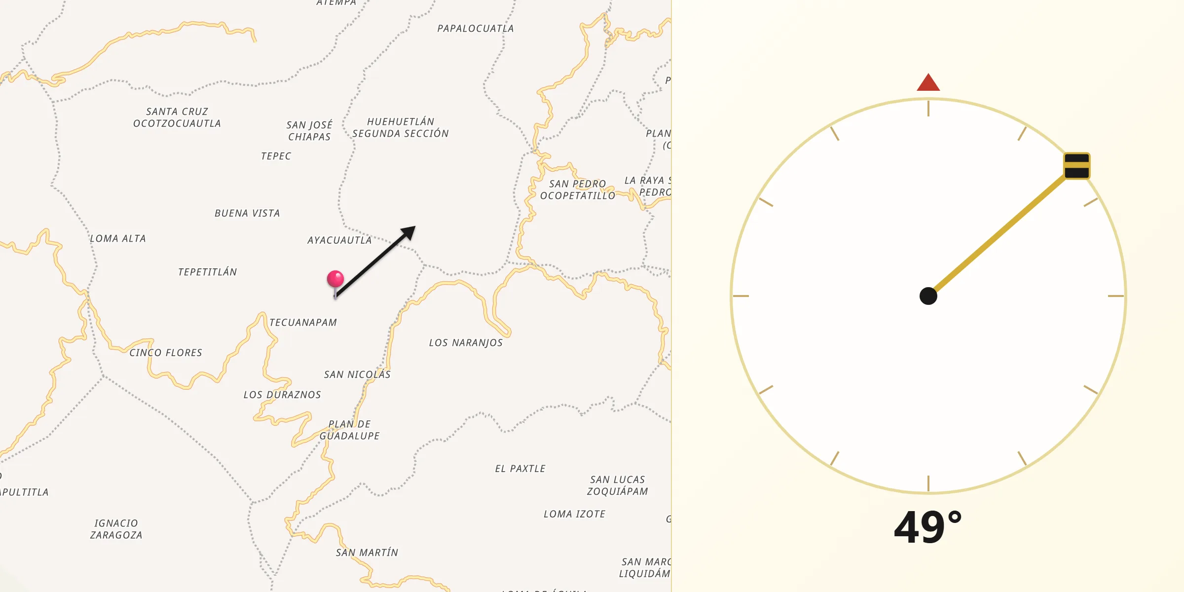 Dirección de la Qibla desde Santa María Teopoxco
