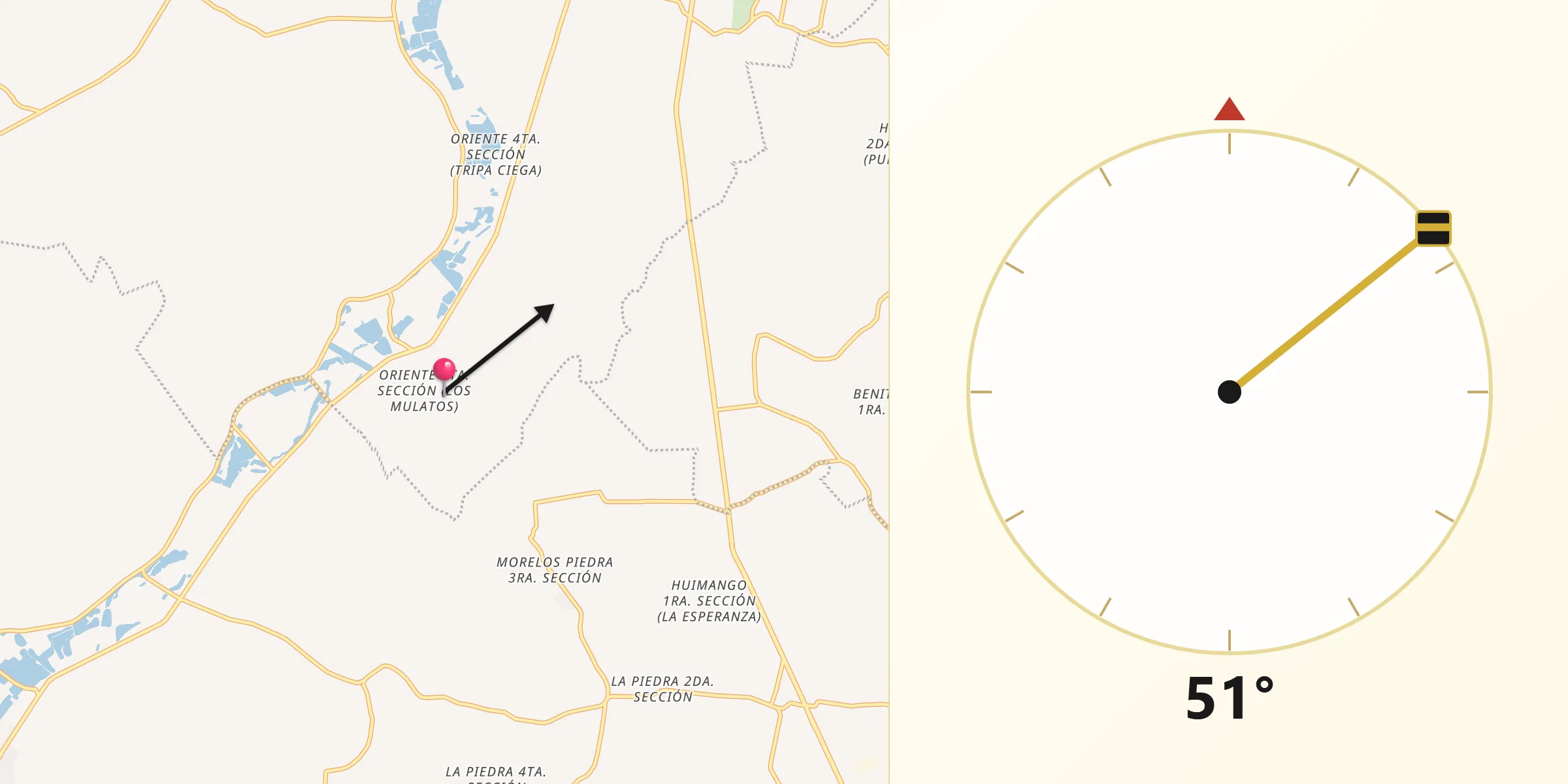 Dirección de la Qibla desde Oriente 6ta. Sección (Los Mulatos)