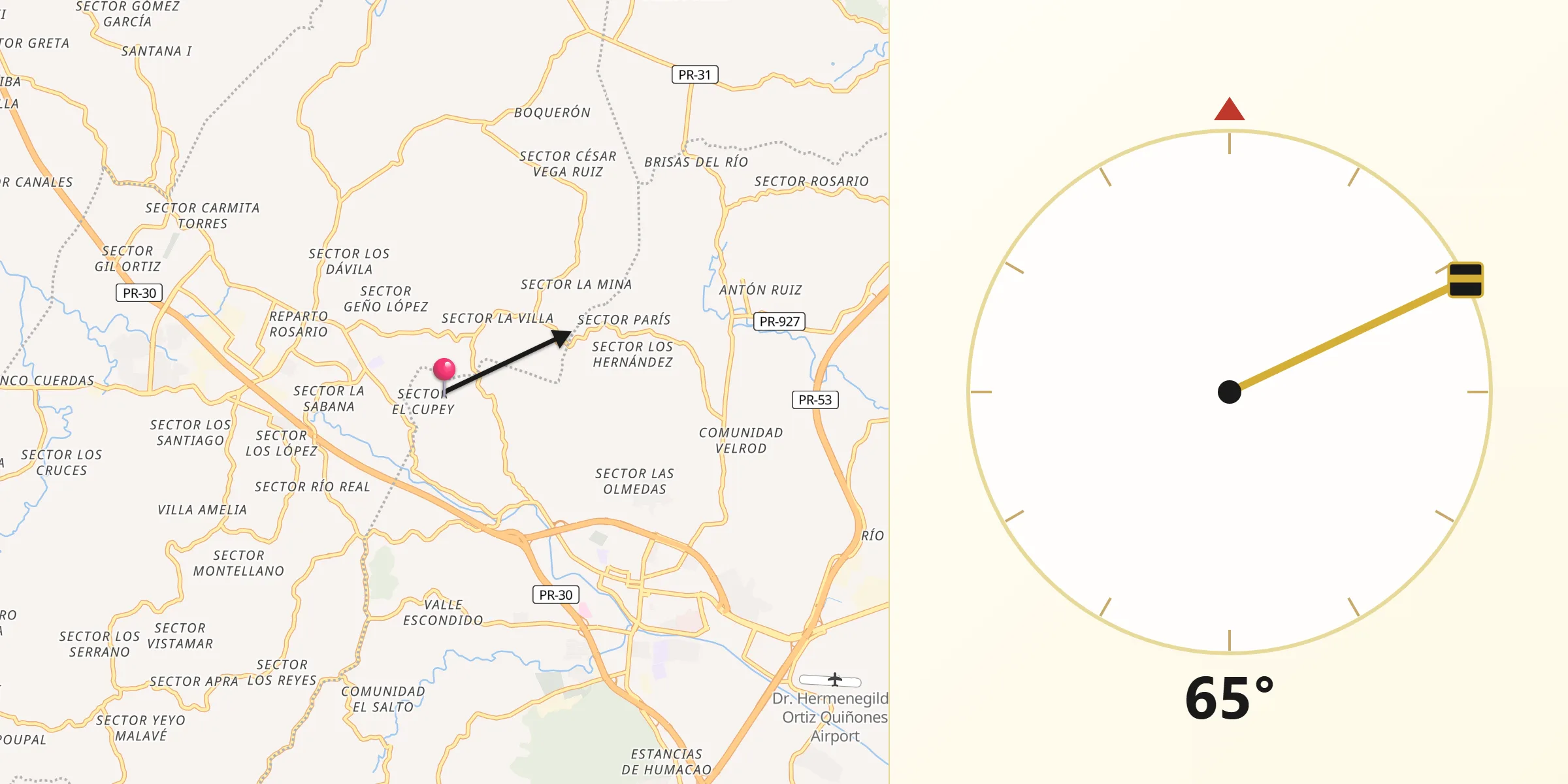 Qibla Direction from La Fermina