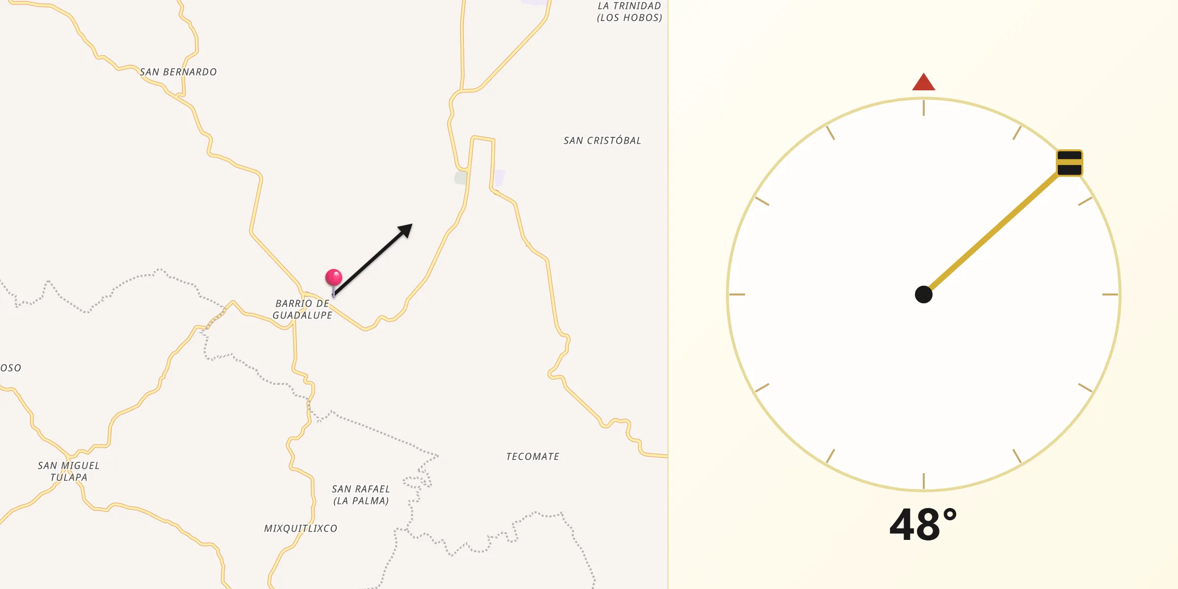Dirección de la Qibla desde Amatitlán de Azueta
