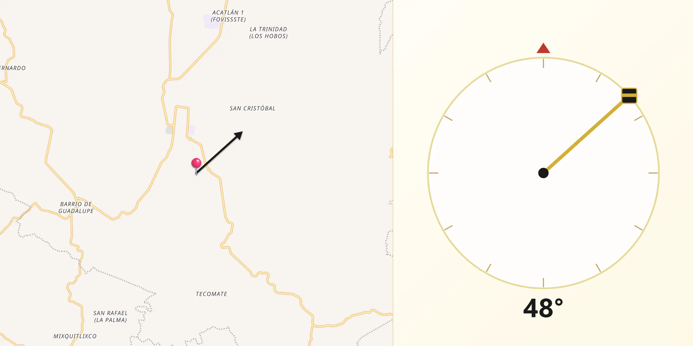 Dirección de la Qibla desde Las Nieves