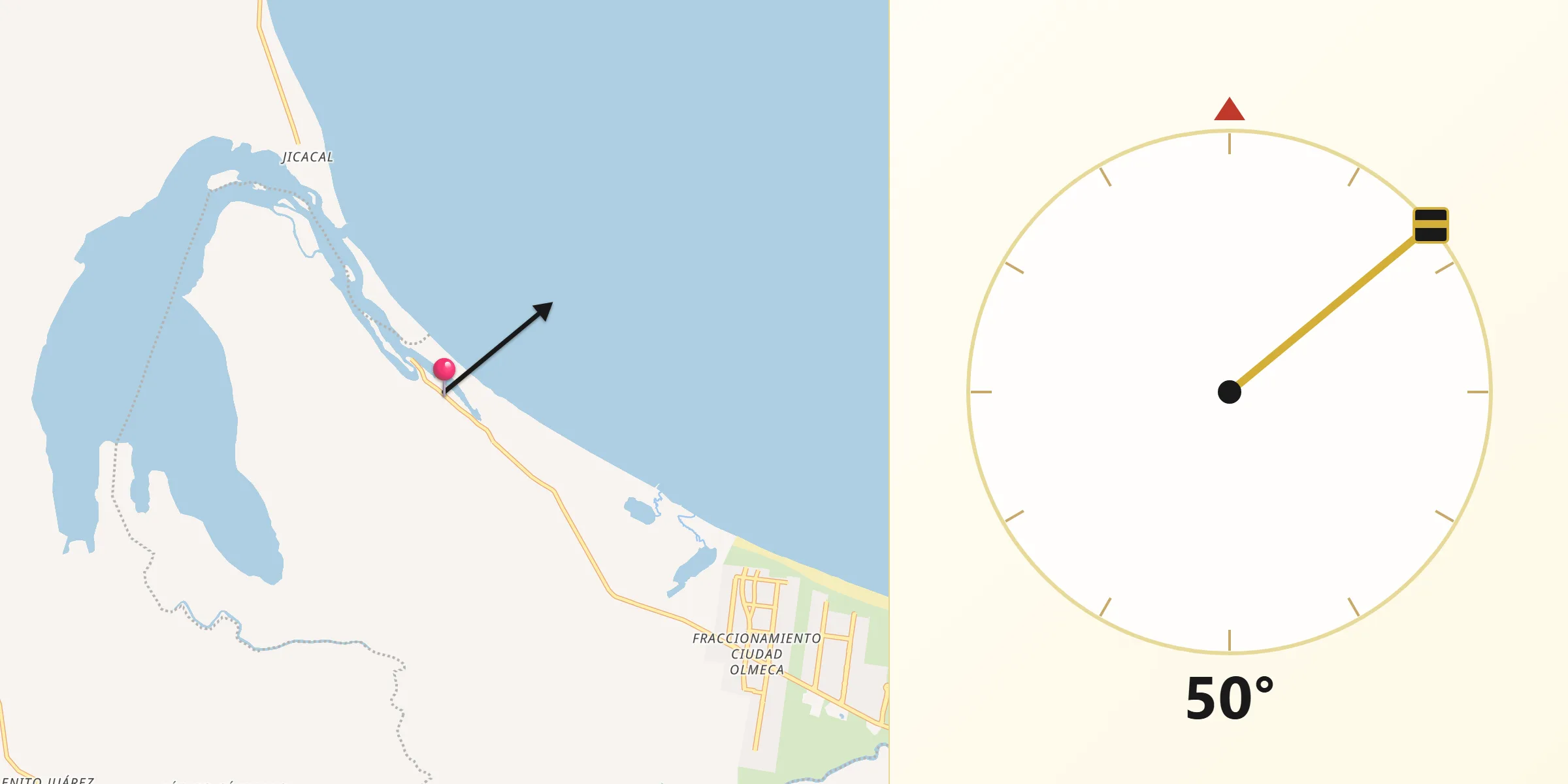 Dirección de la Qibla desde Las Barrillas