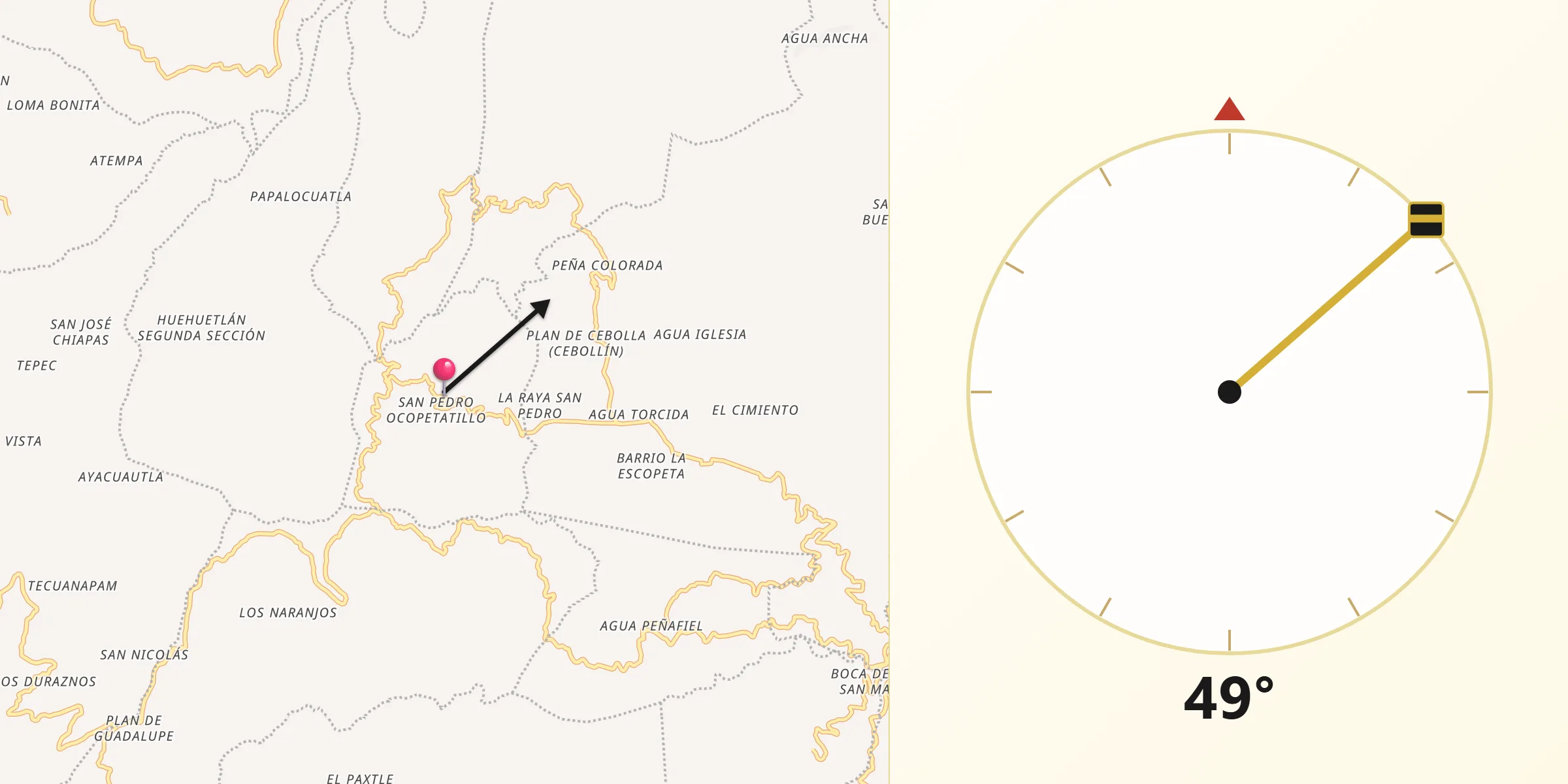 Dirección de la Qibla desde San Pedro Ocopetatillo