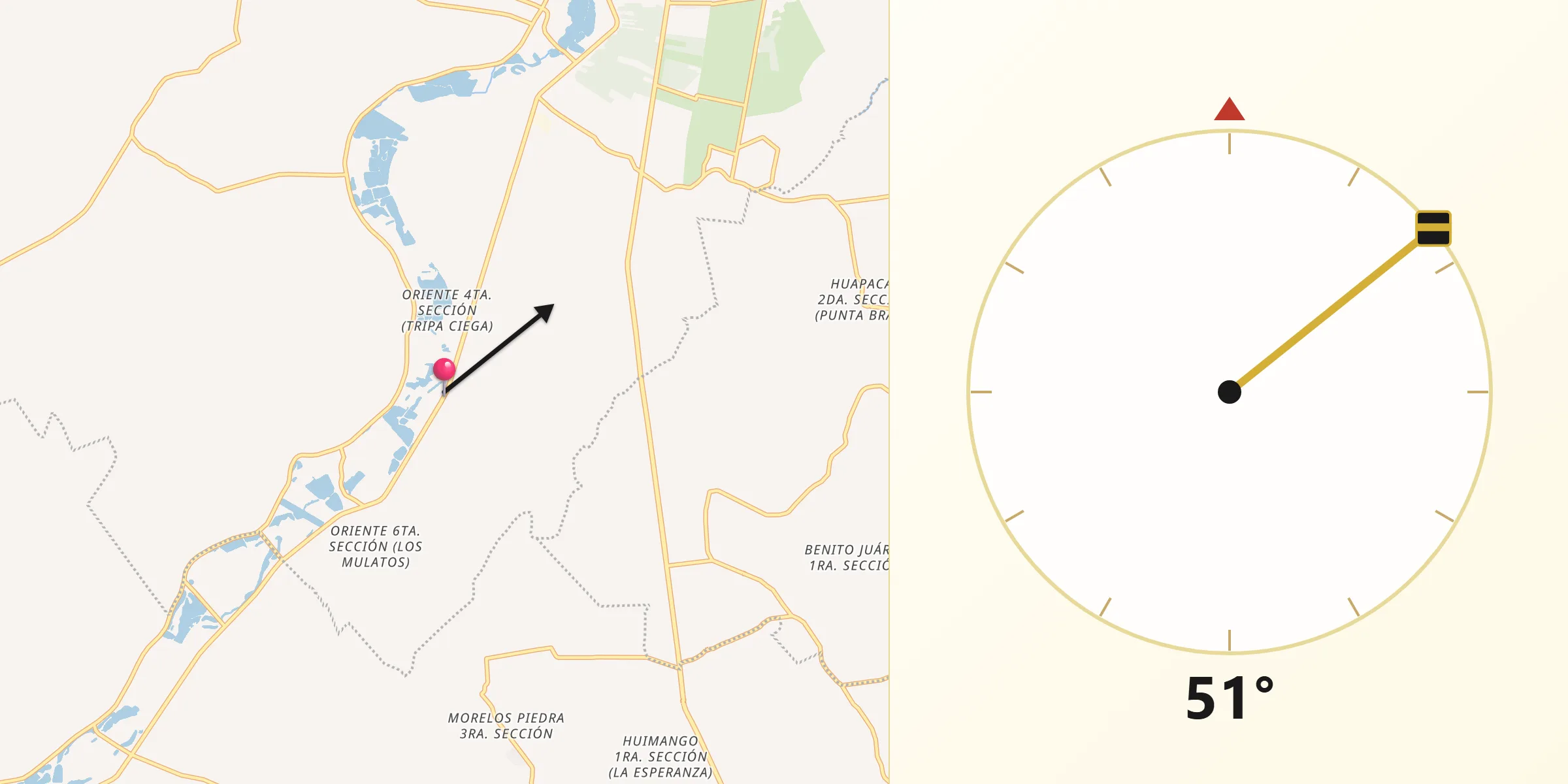 Dirección de la Qibla desde Oriente 2da. Sección (San Cayetano)
