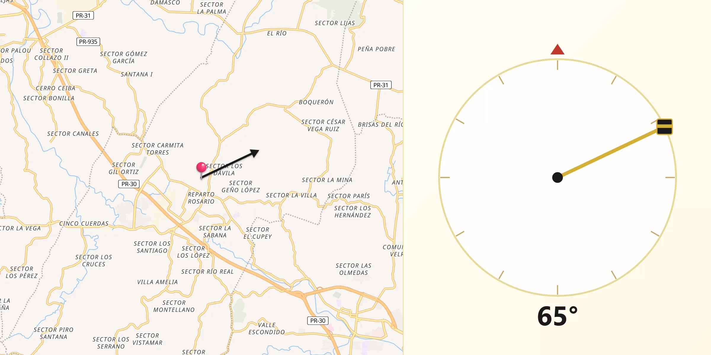 Qibla Direction from Las Piedras Municipio