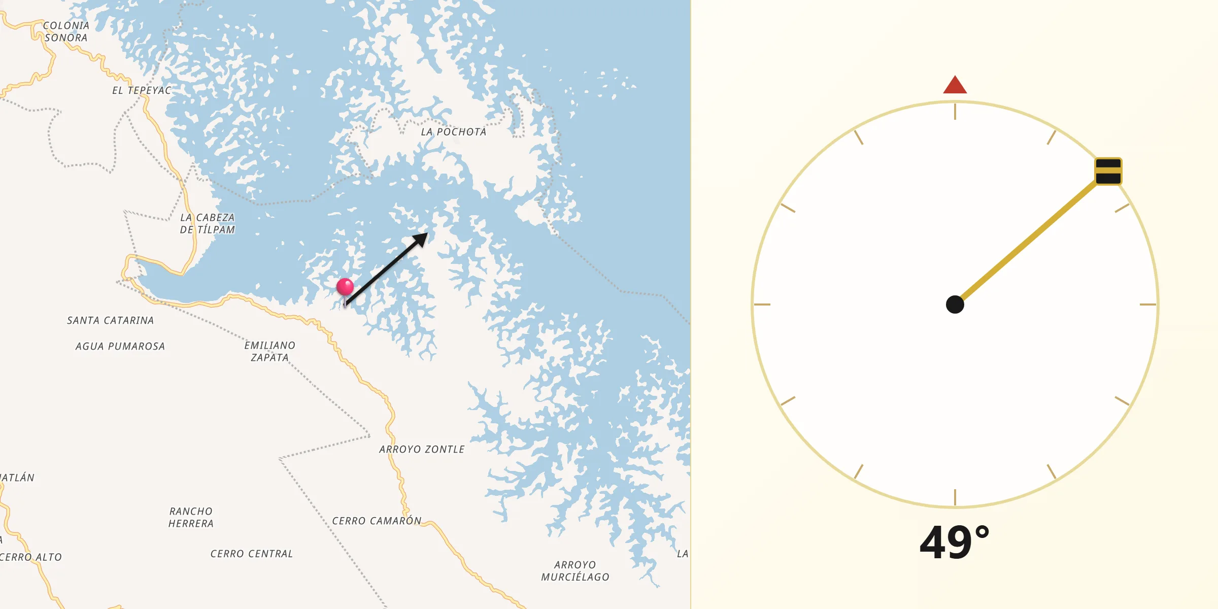 Dirección de la Qibla desde San Felipe Tílpam