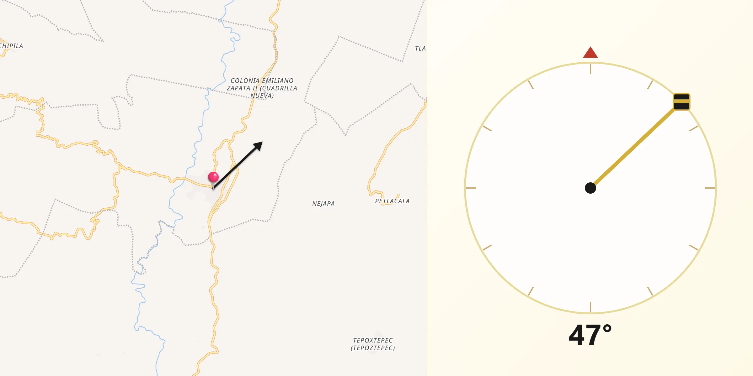 Dirección de la Qibla desde Oxtotitlán