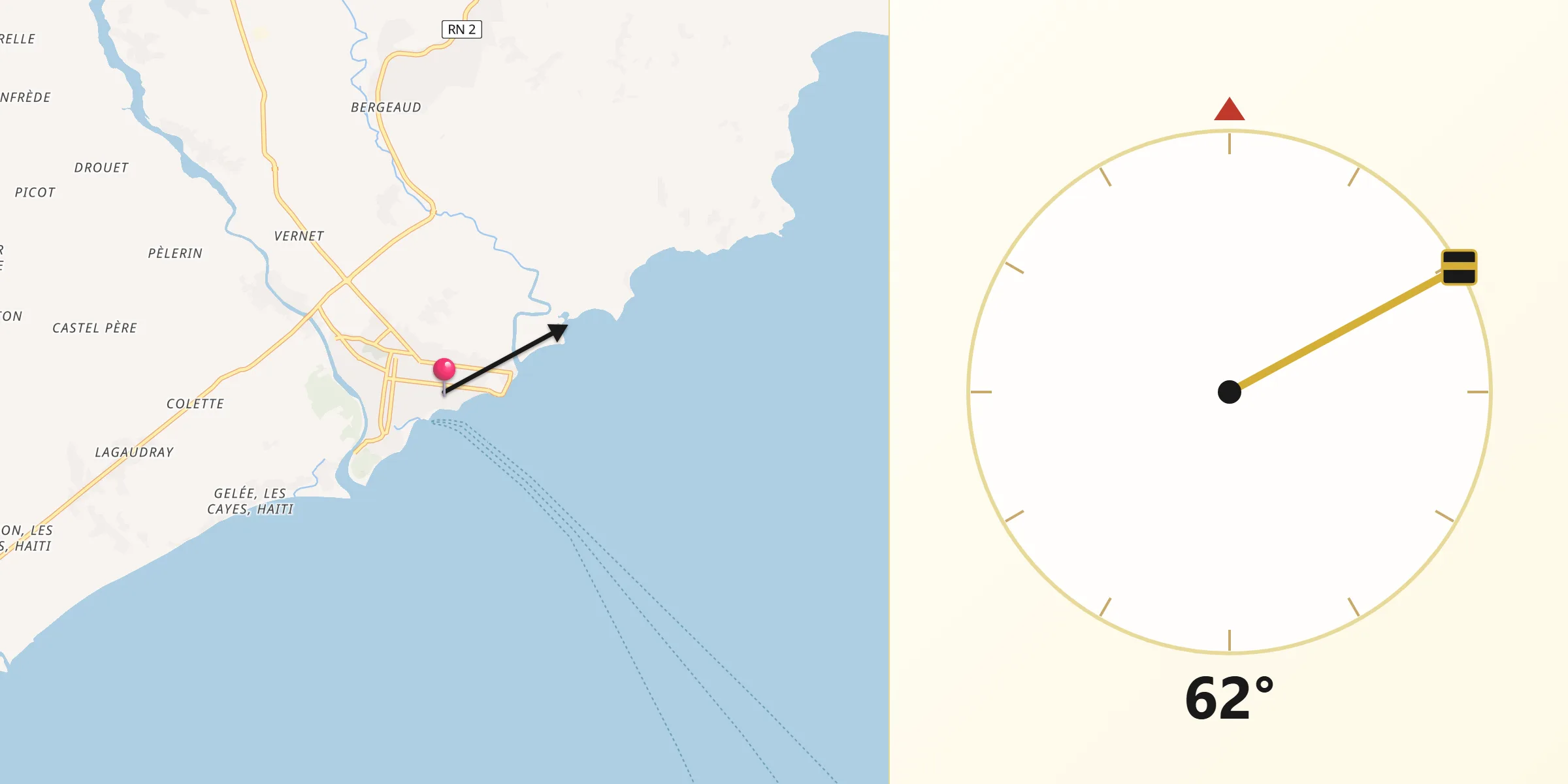 Direction vers la Qibla depuis Les Cayes