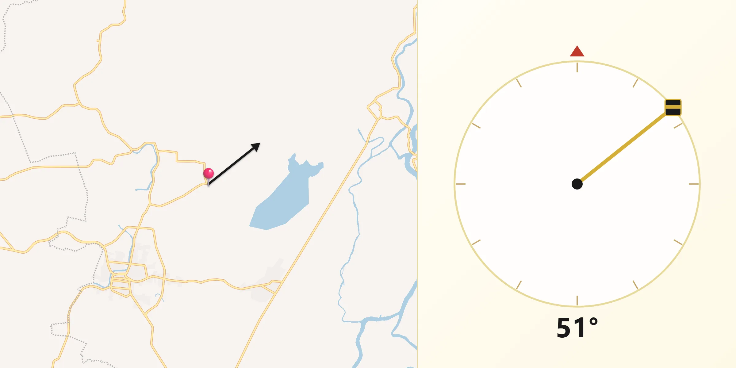 Dirección de la Qibla desde Tucta