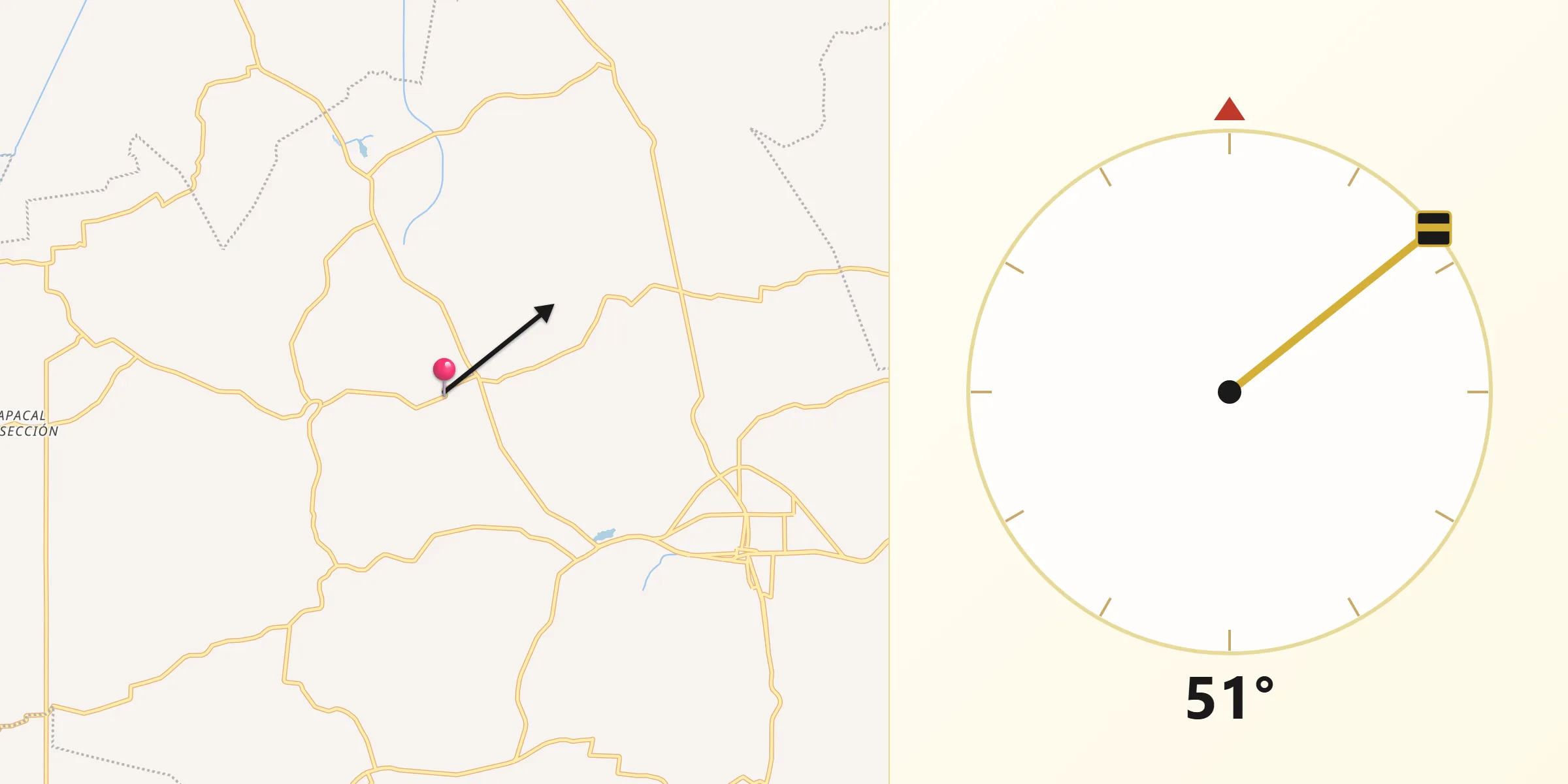 Dirección de la Qibla desde Gregorio Méndez