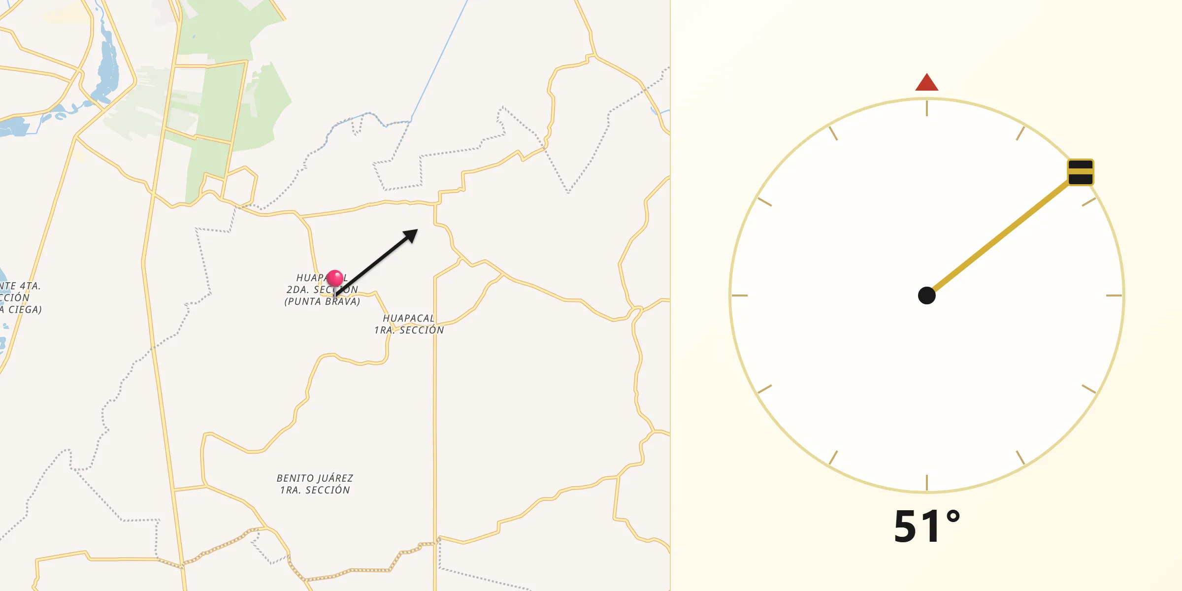 Dirección de la Qibla desde Huapacal 2da. Sección (Punta Brava)