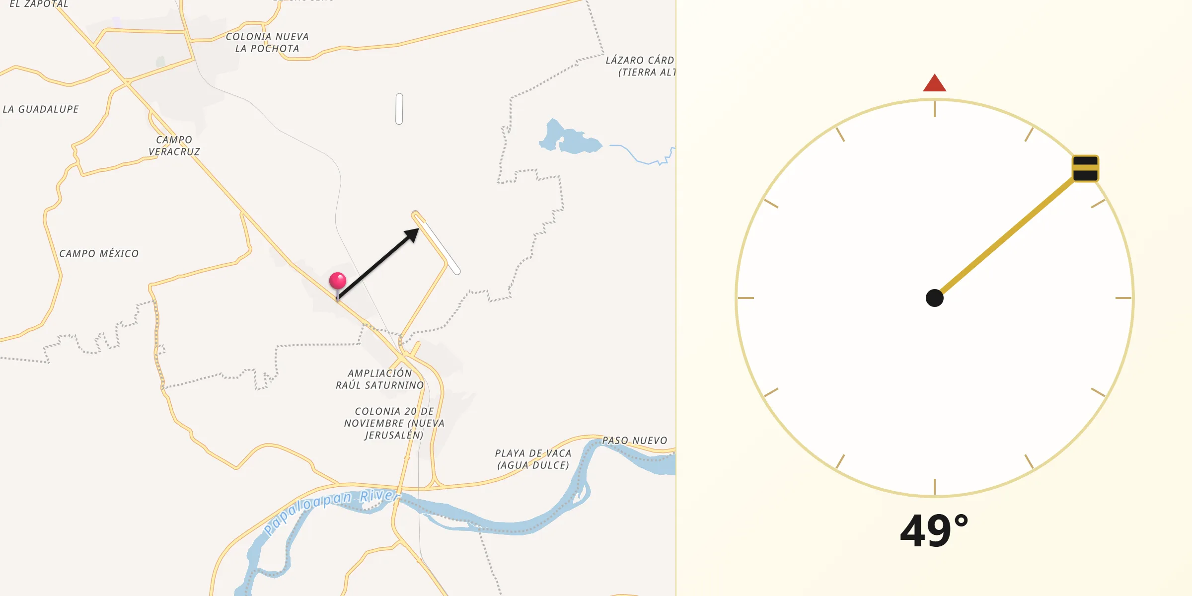 Dirección de la Qibla desde Novara