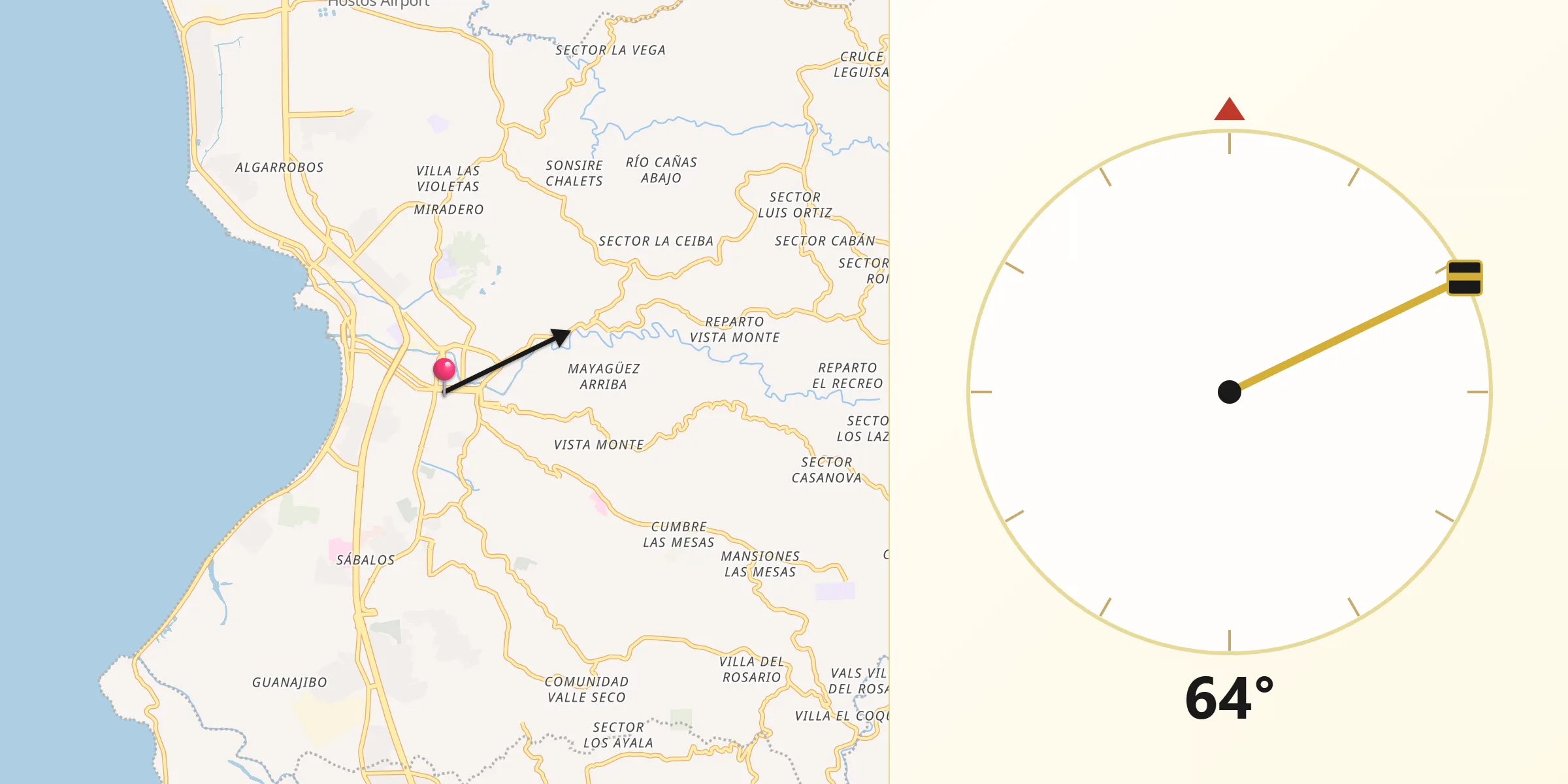 Qibla Direction from Mayagüez