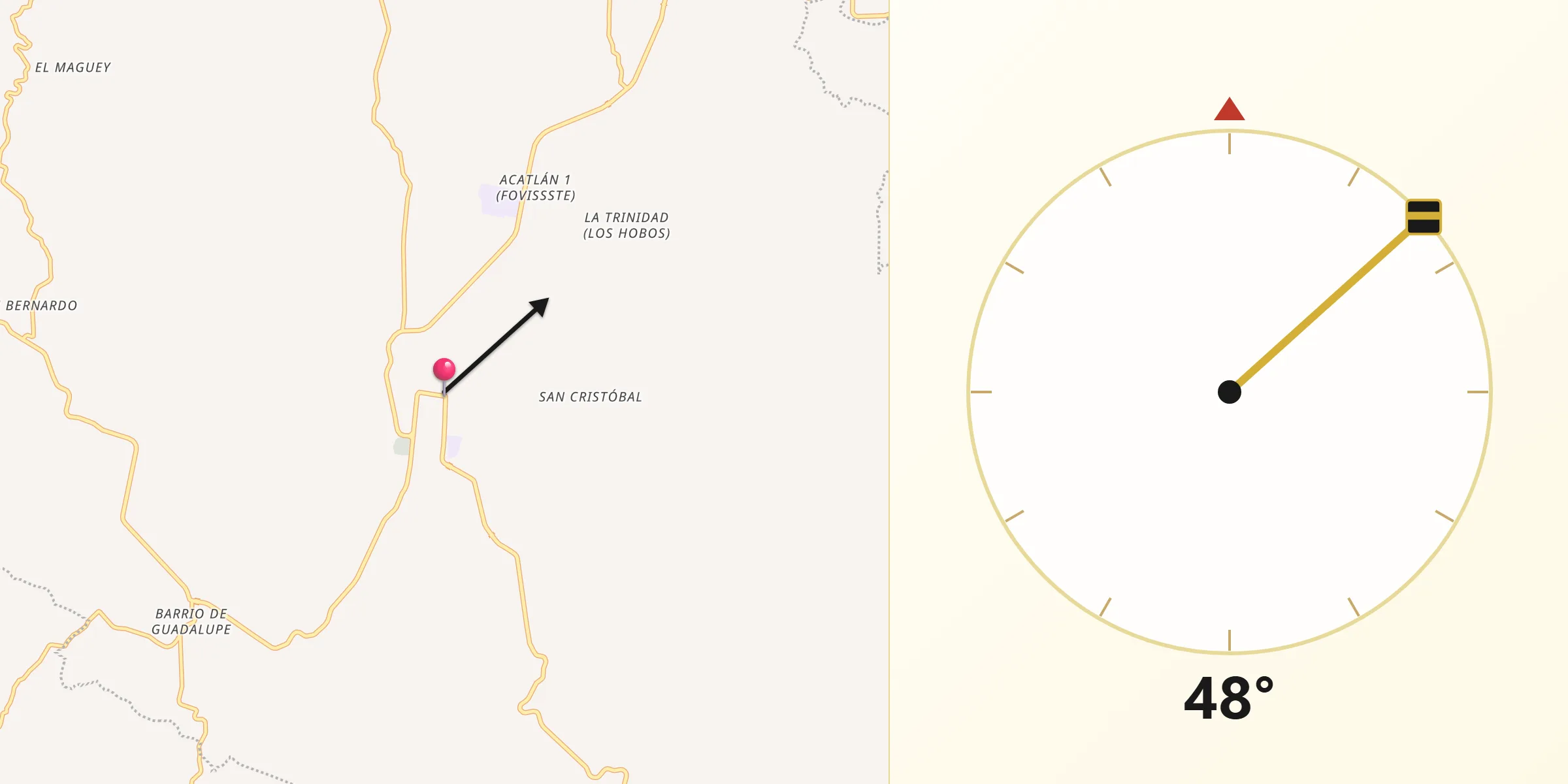 Dirección de la Qibla desde Acatlán de Osorio
