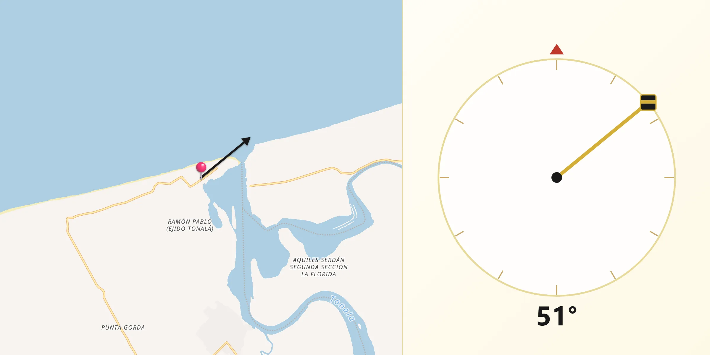 Dirección de la Qibla desde Tonalá