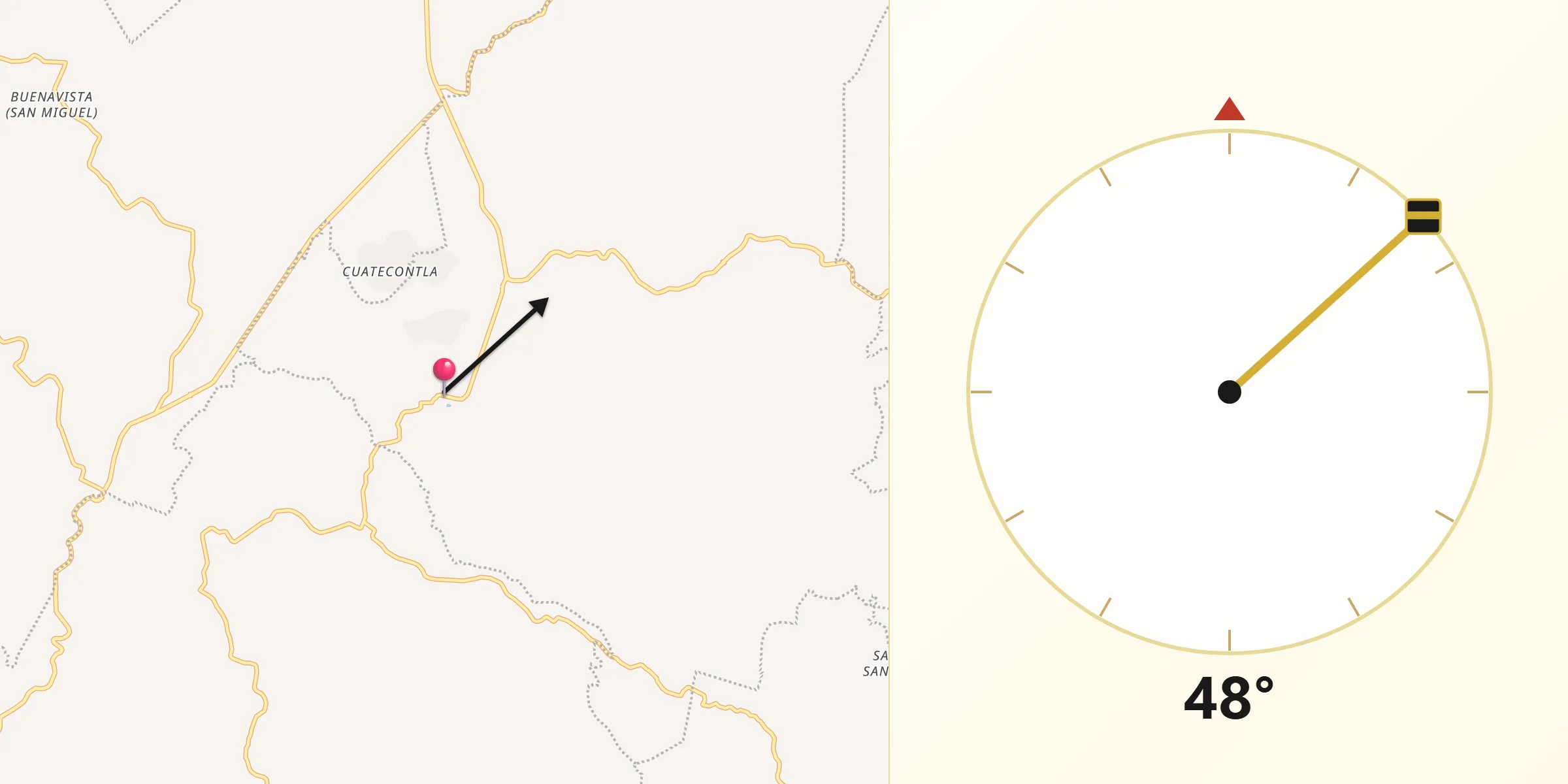 Dirección de la Qibla desde Ahuehuetitla