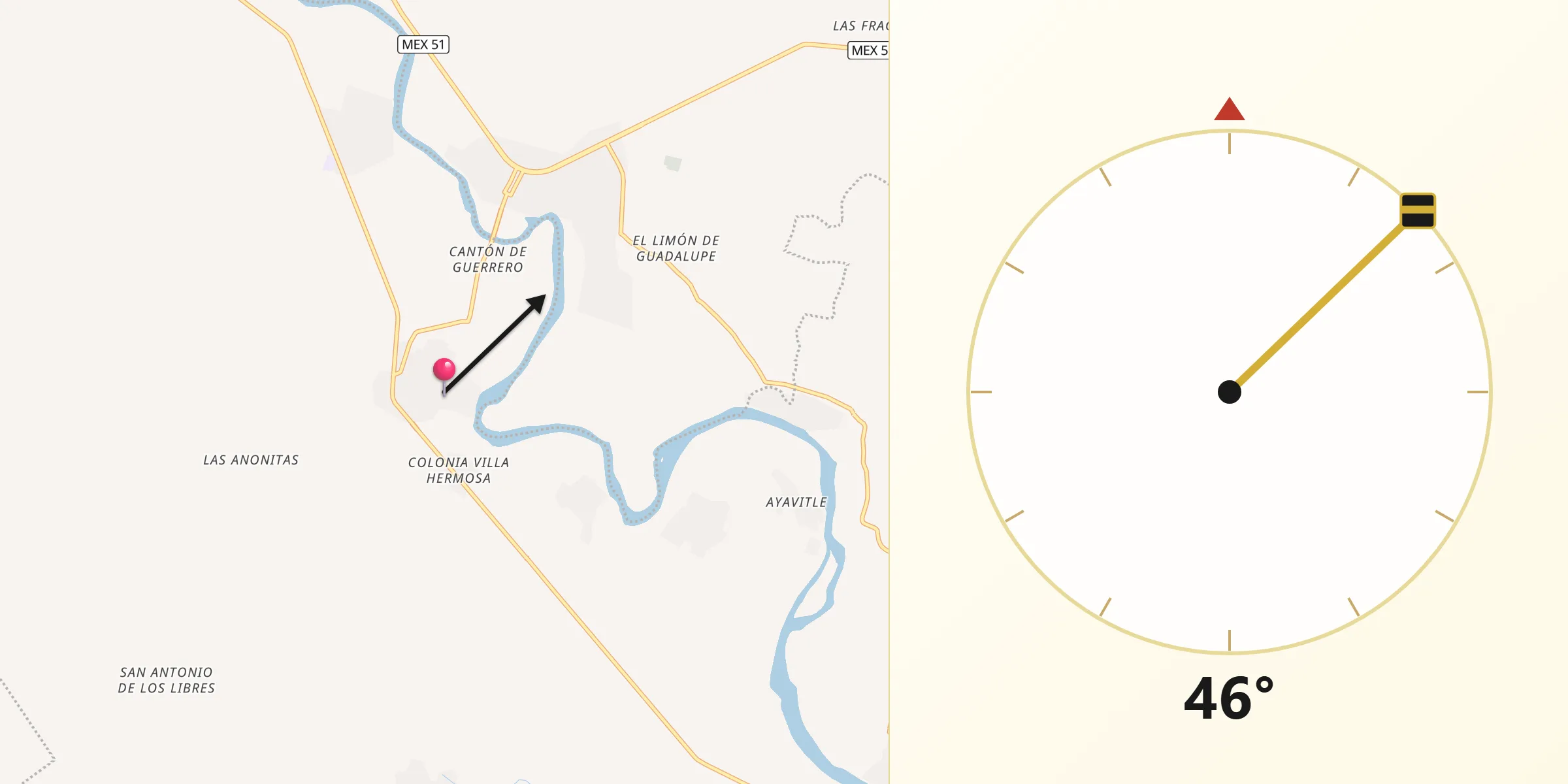 Dirección de la Qibla desde Villa Nicolás Bravo
