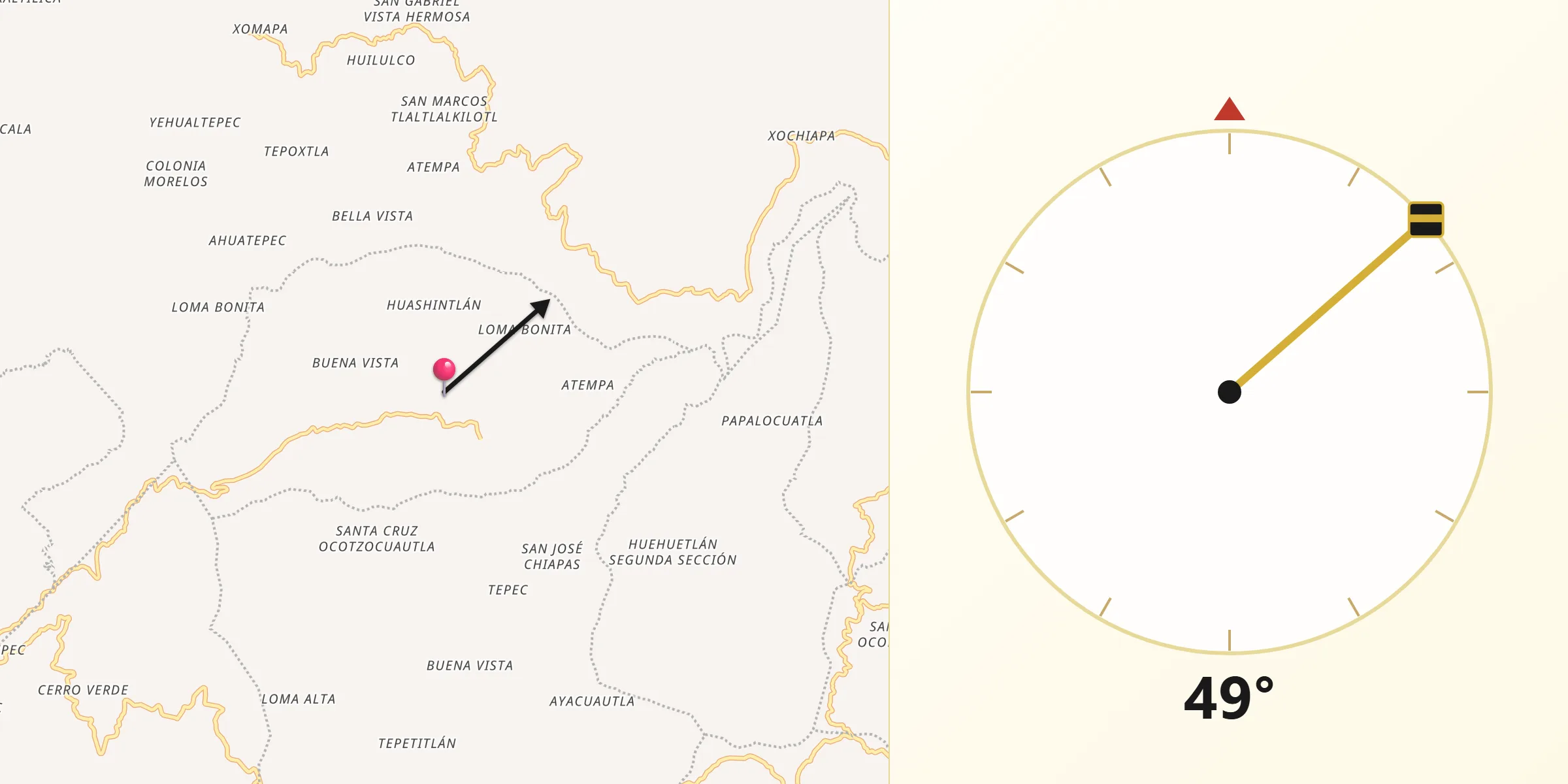 Dirección de la Qibla desde Santiago Texcalcingo