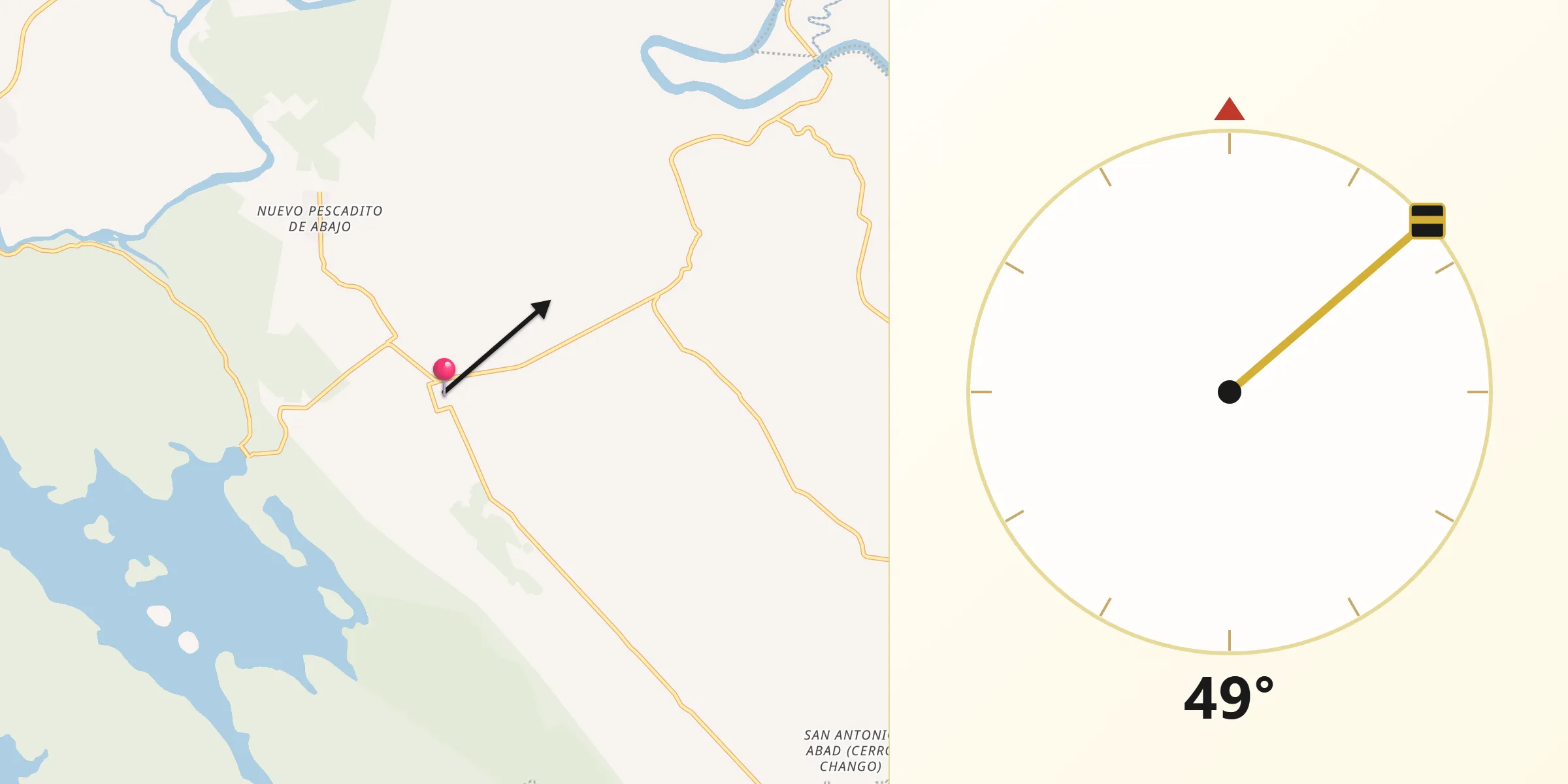 Dirección de la Qibla desde Arroyo Chical (Nuevo Arroyo Chicali)