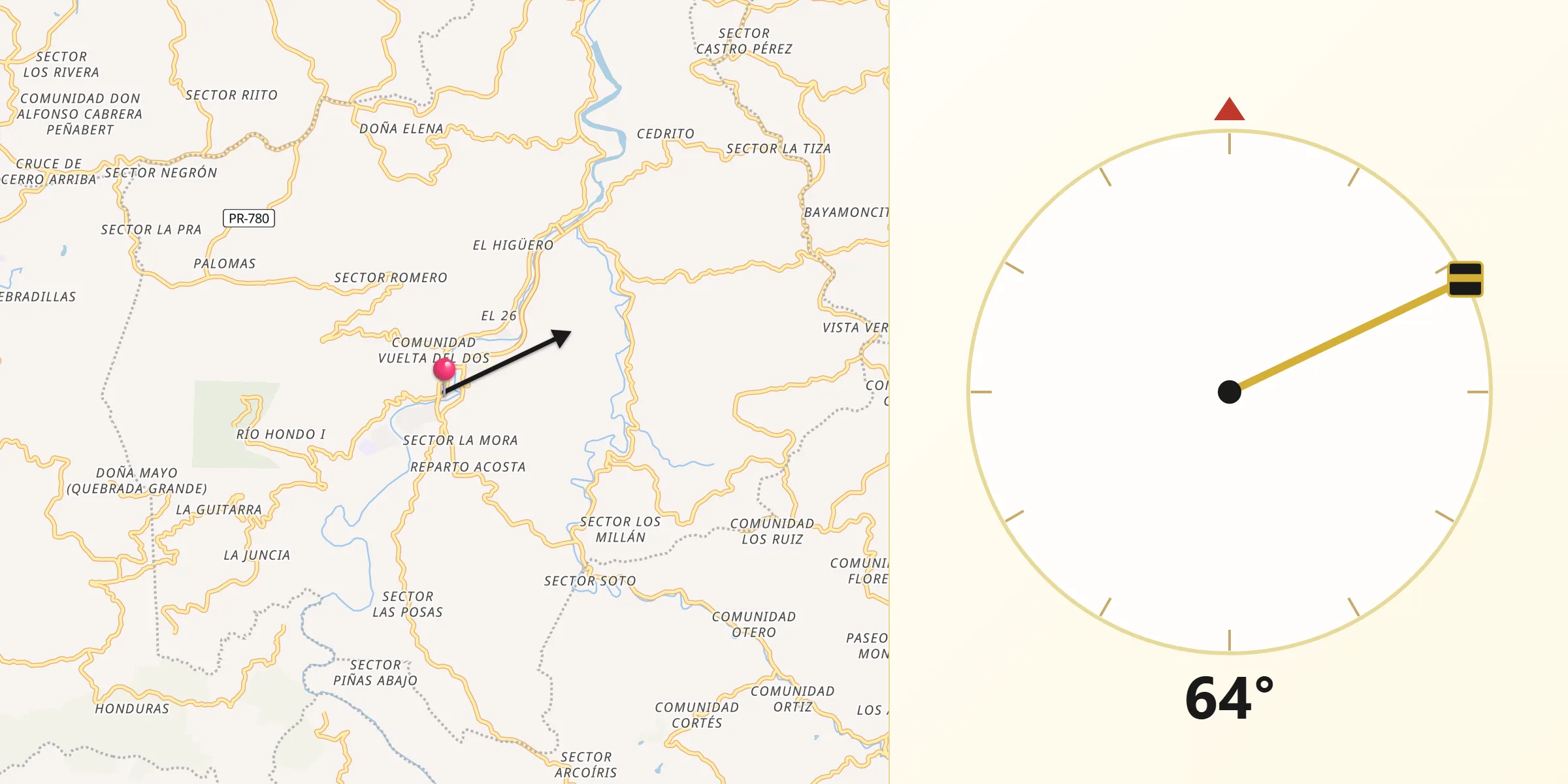 Qibla Direction from Comerío