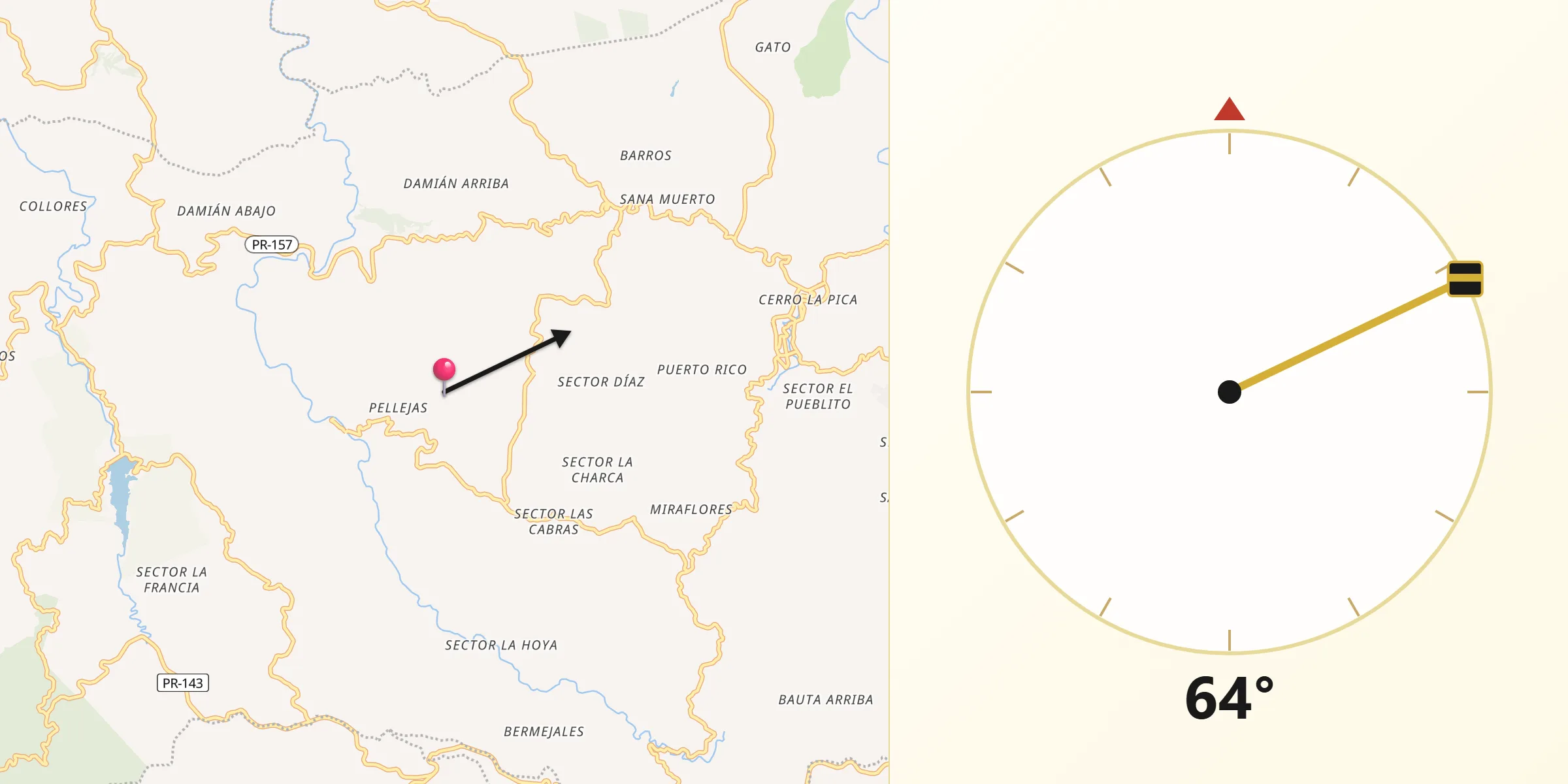 Qibla Direction from Orocovis Municipio