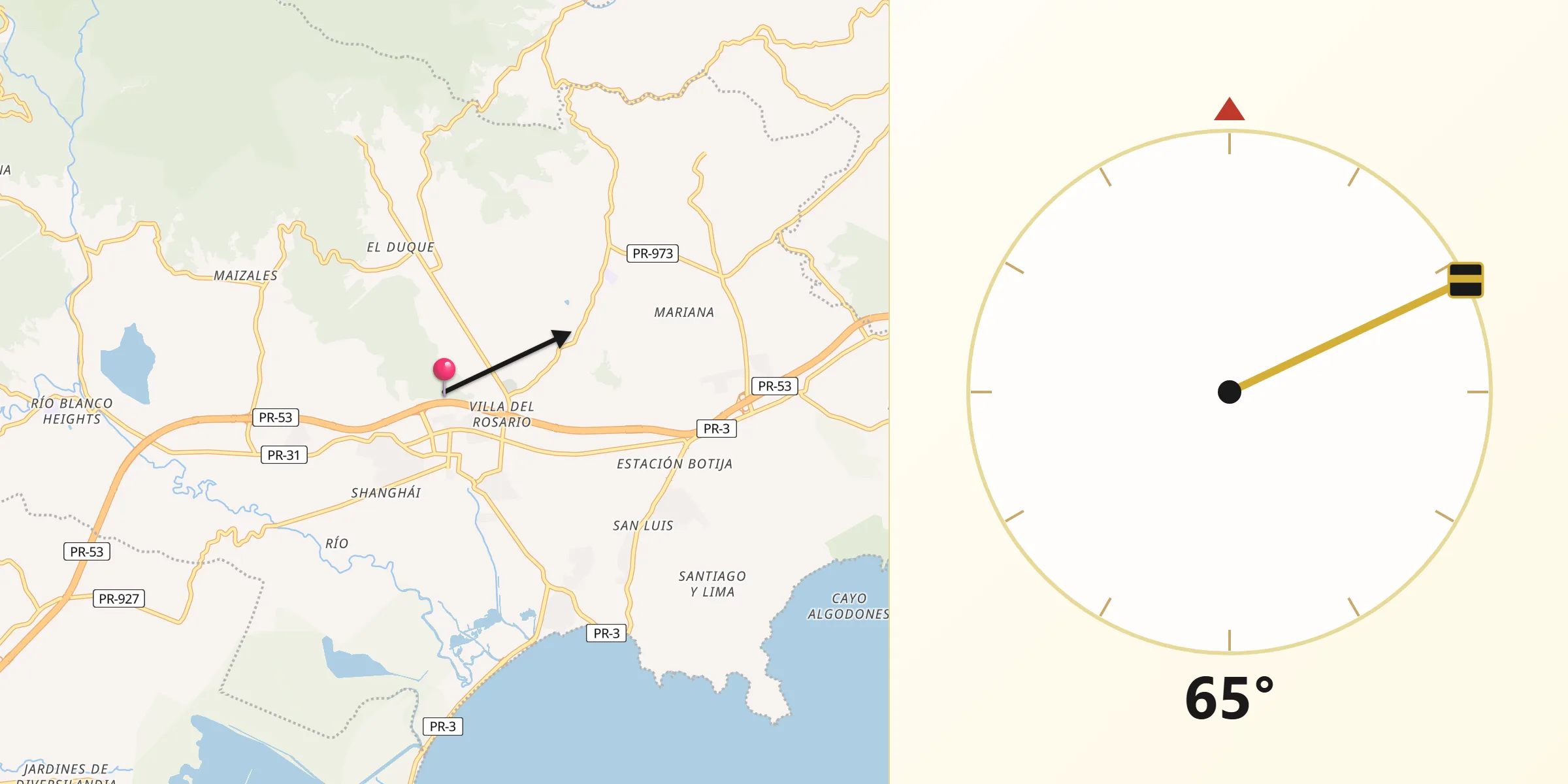 Qibla Direction from Naguabo