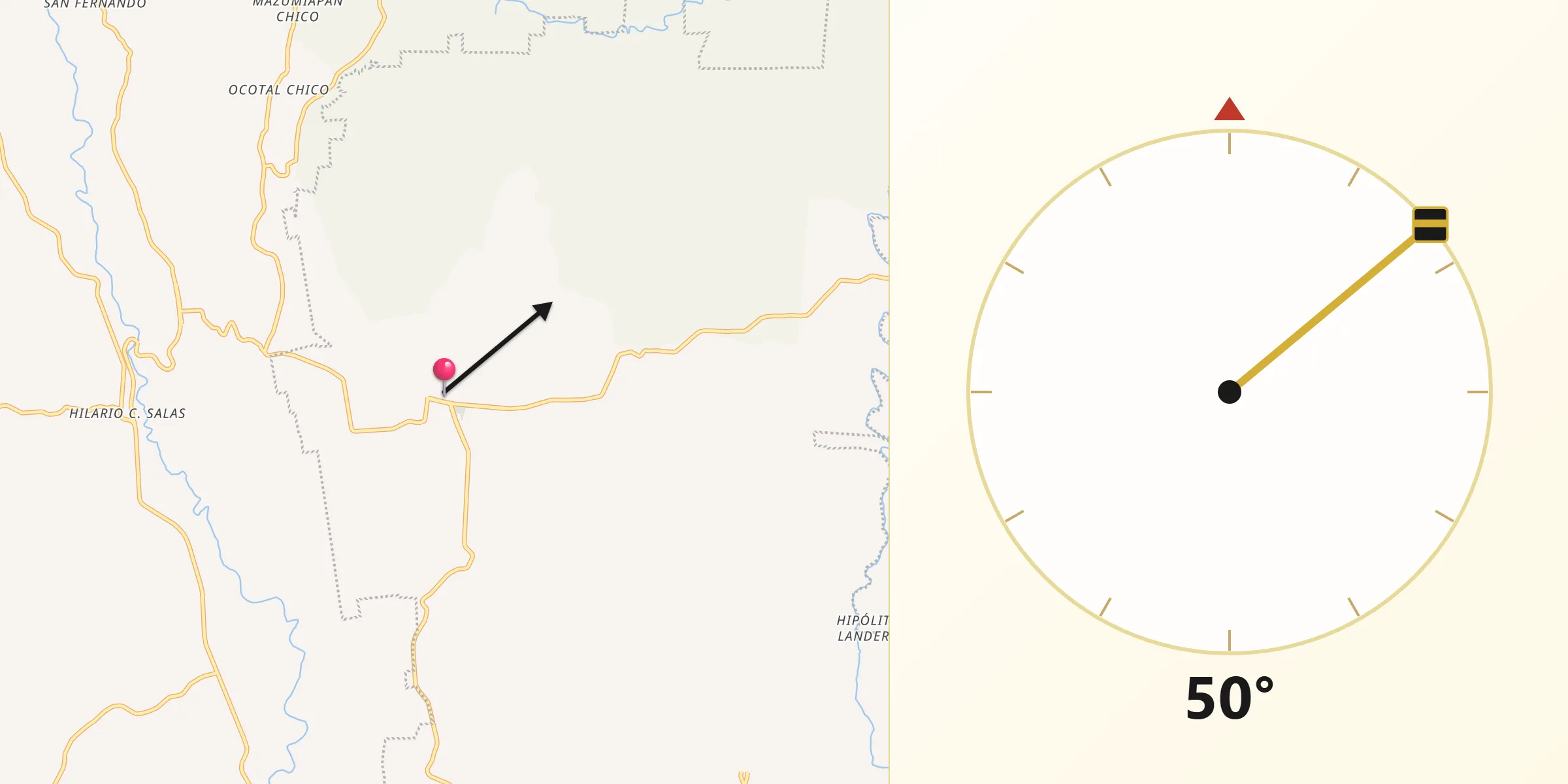 Dirección de la Qibla desde Mecayapan