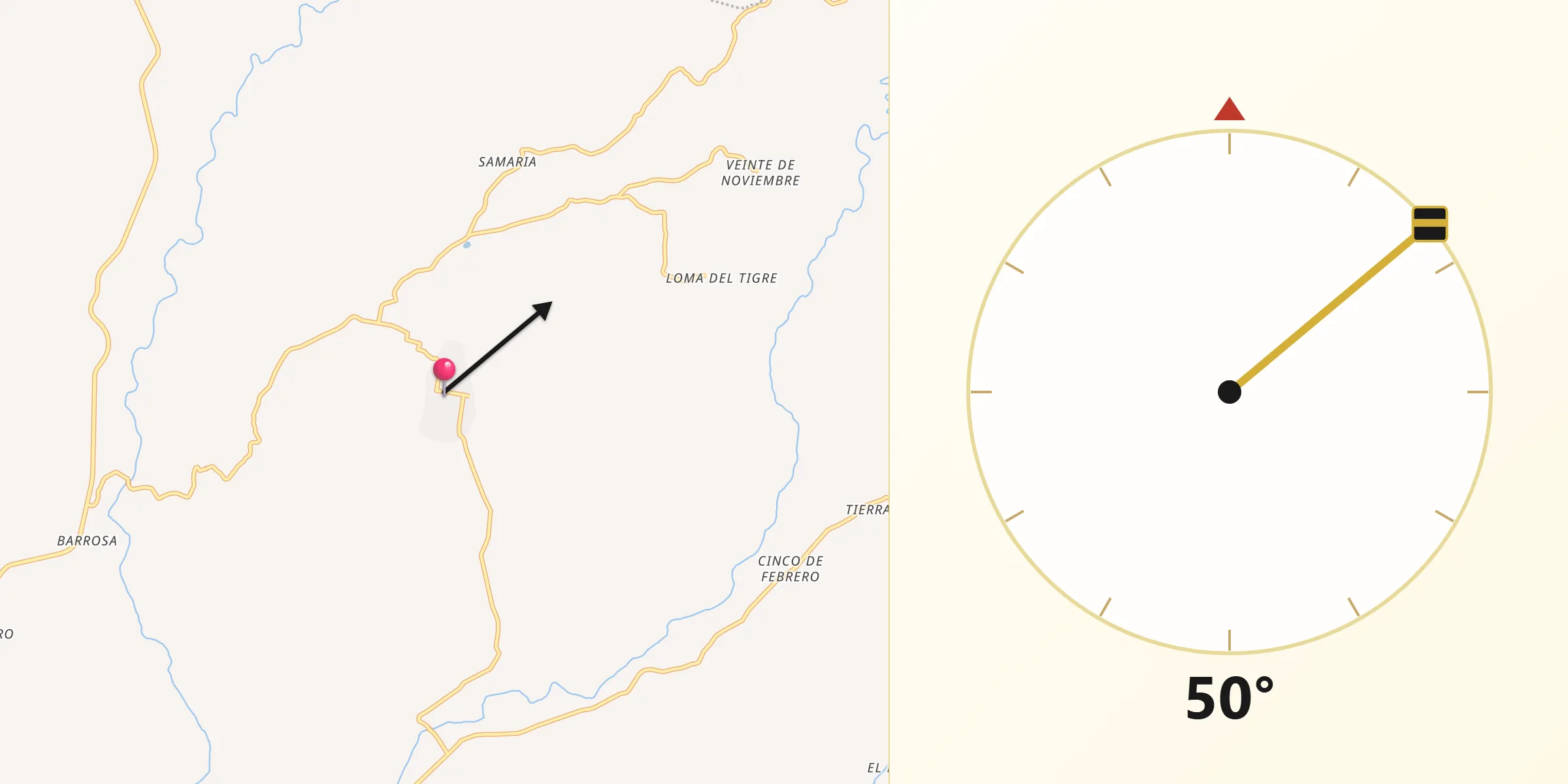 Dirección de la Qibla desde Sabaneta